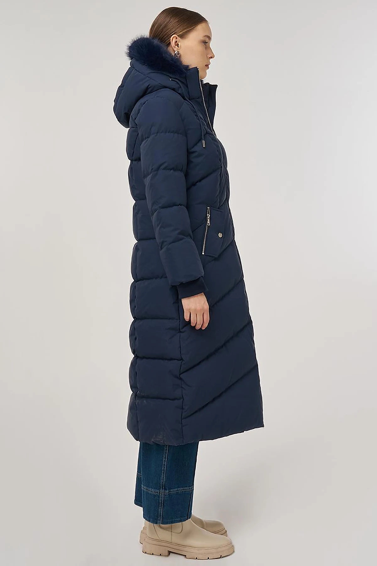 Faux Fur Detailed Anorak Coat in Navy 