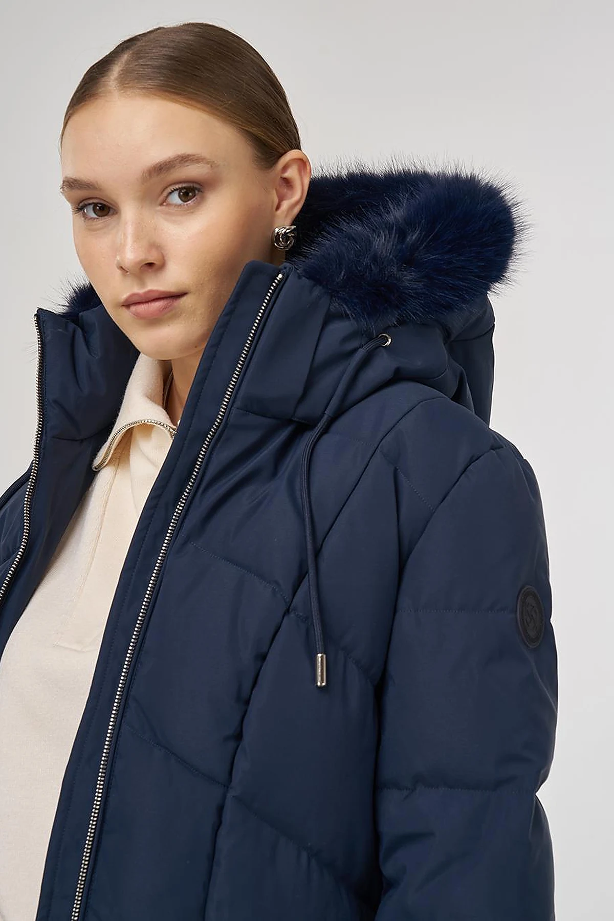 Faux Fur Detailed Anorak Coat in Navy 