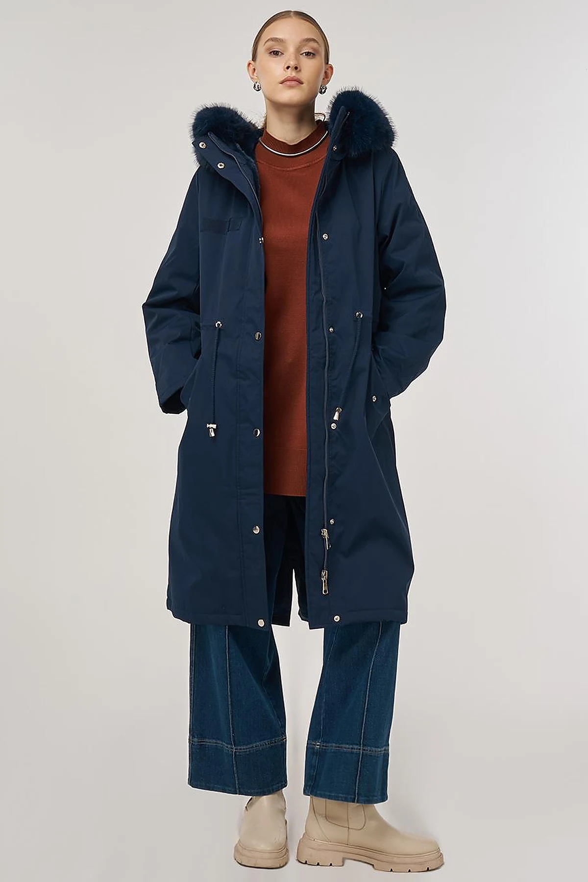 Faux Fur Anorak Jacket Navy 
