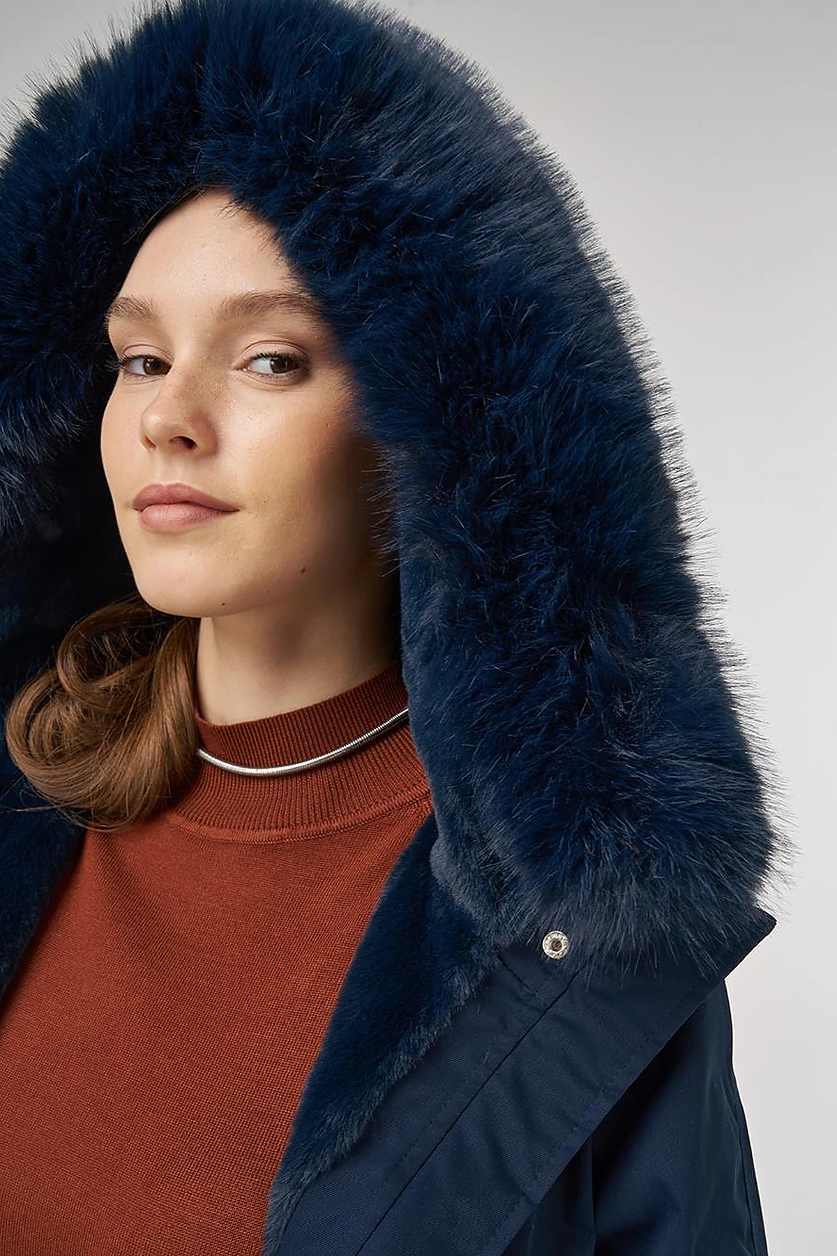 Faux Fur Anorak Jacket Navy 