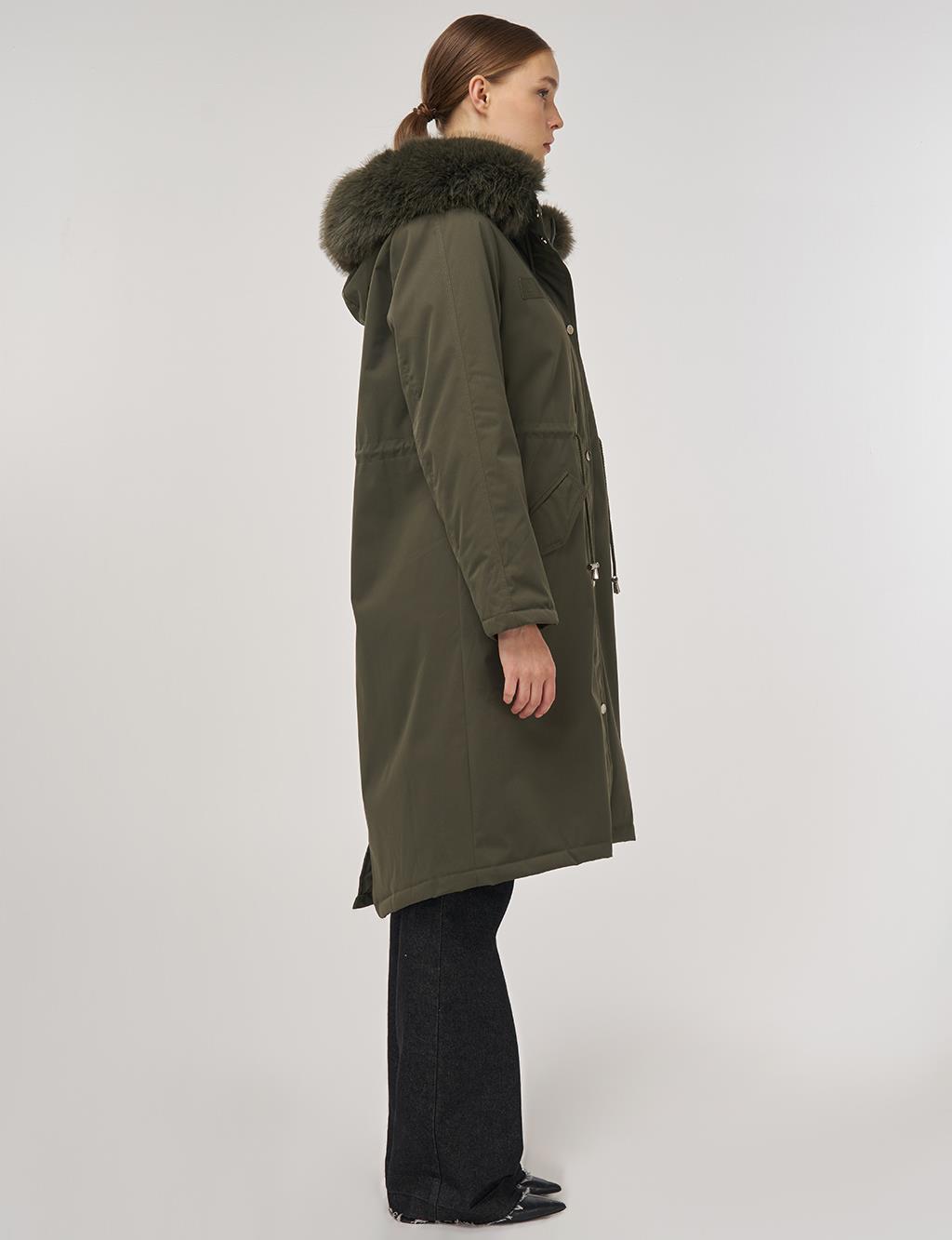 Cep Detaylı Anorak Mont Haki 