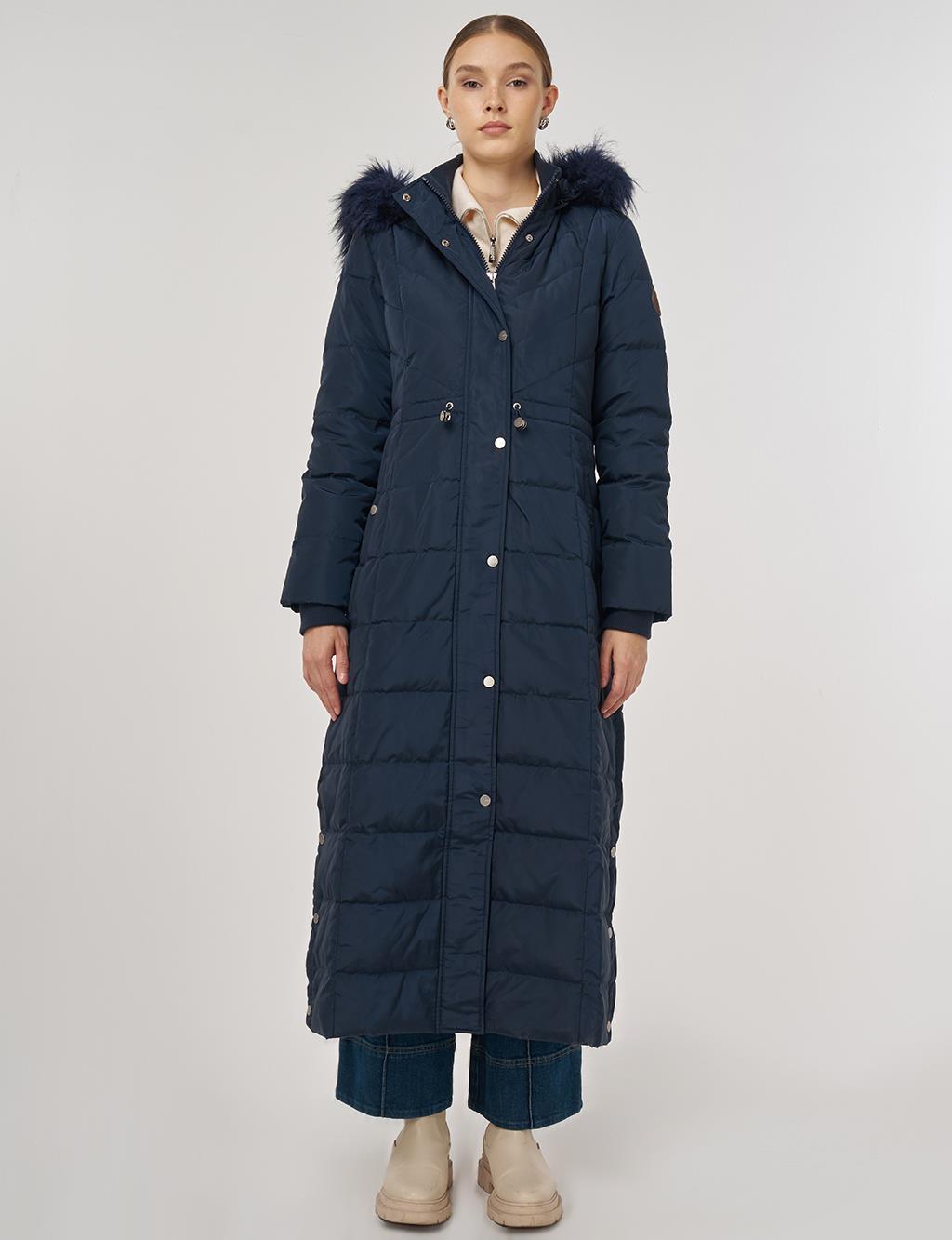 Snap-Button Goose Down Padded Jacket Navy 