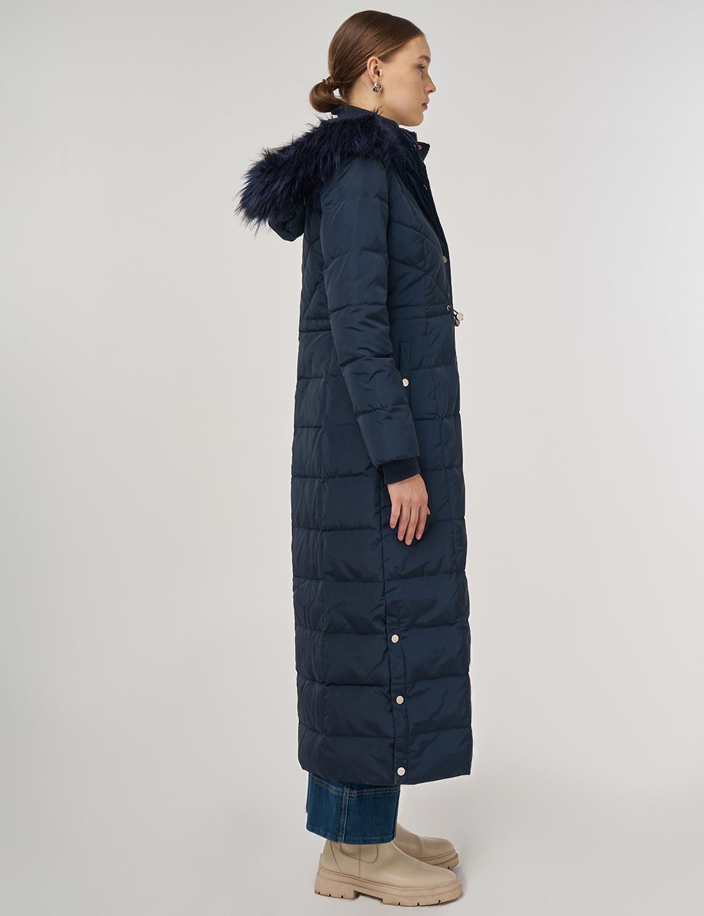 Snap-Button Goose Down Padded Jacket Navy 