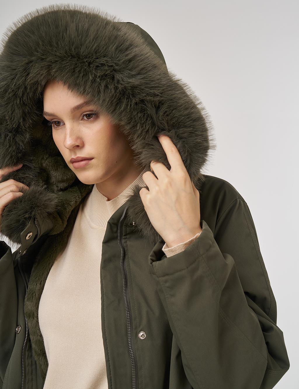 Cep Detaylı Anorak Mont Haki 