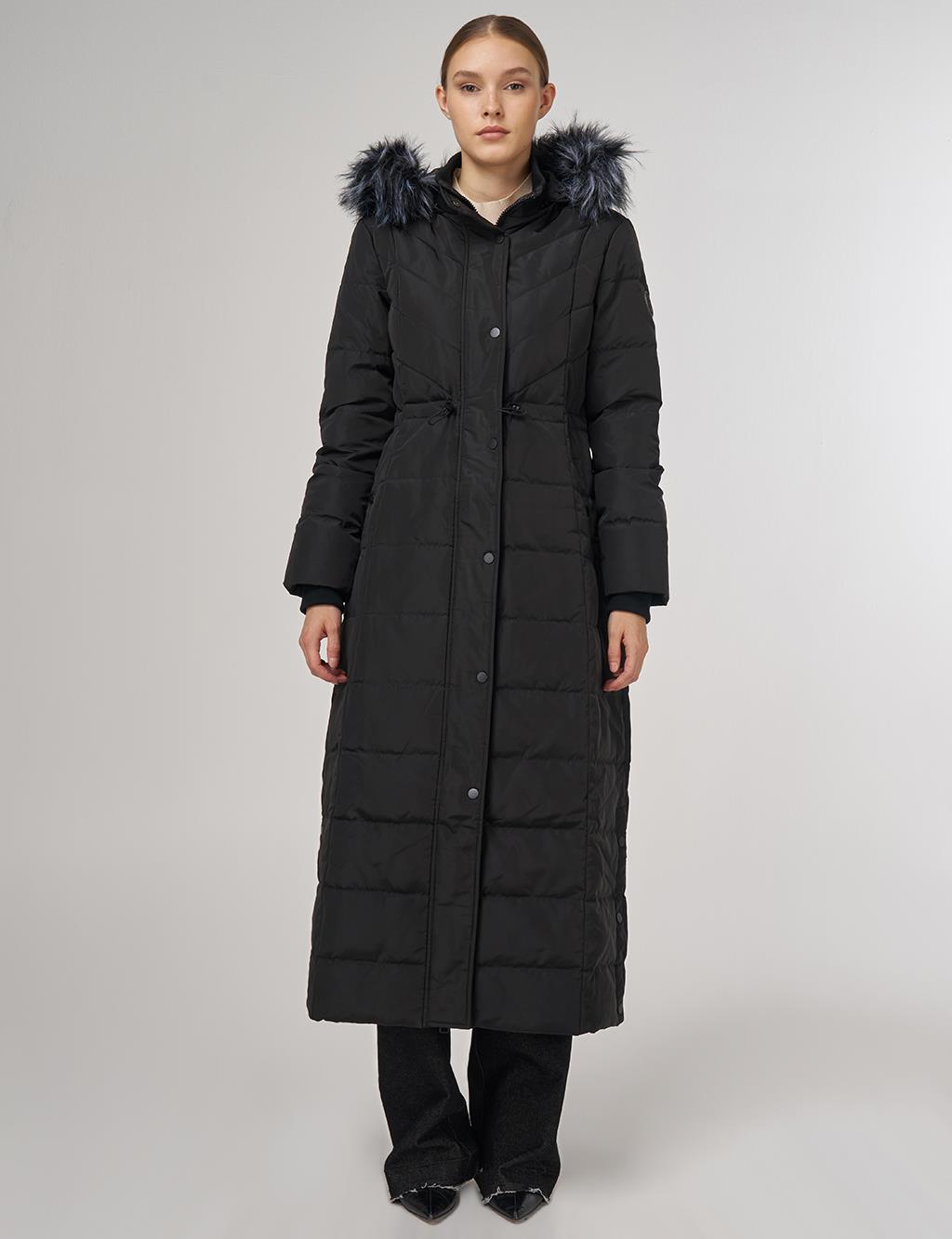 Snap-Button Goose Down Padded Jacket Black