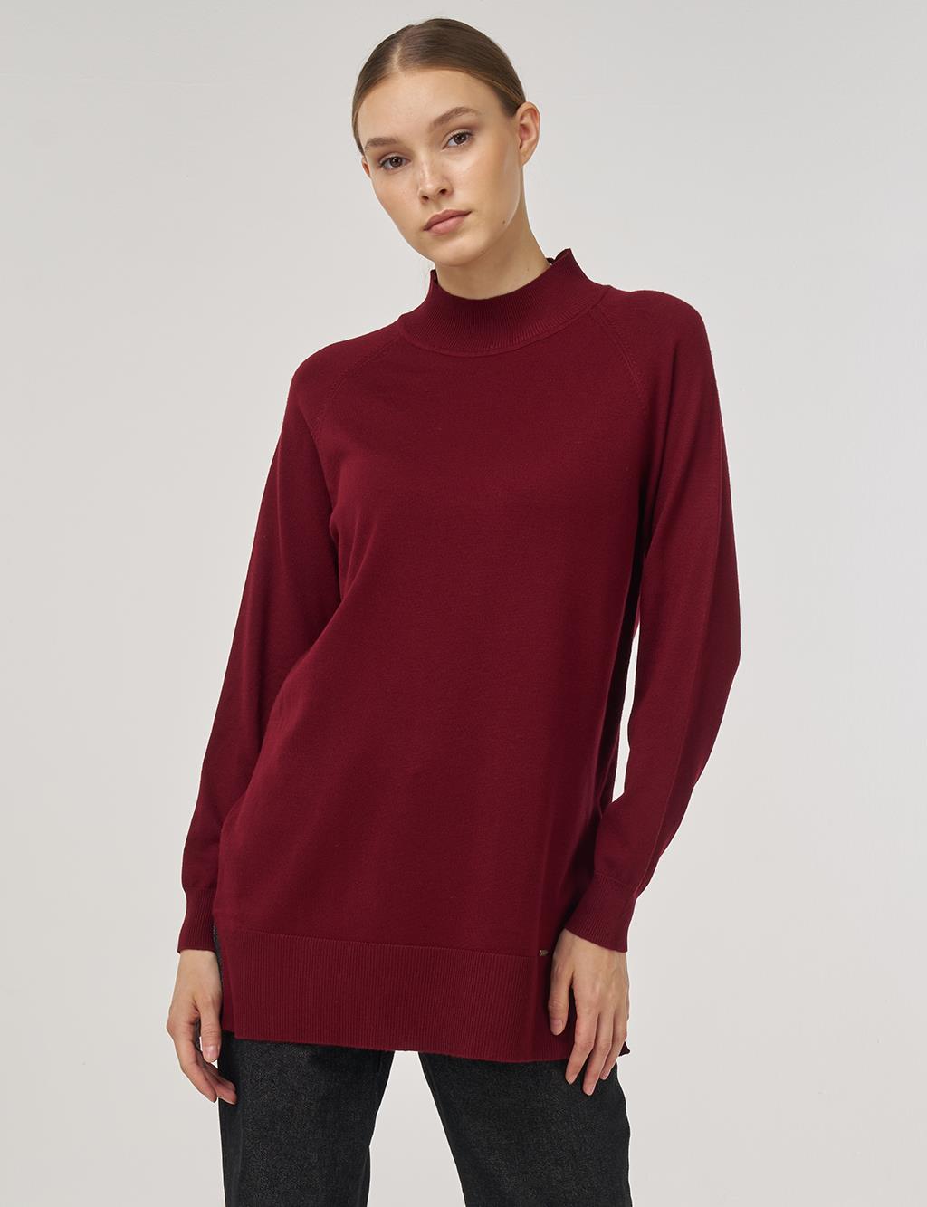 Half Turtleneck Knit Tunic Dark Burgundy