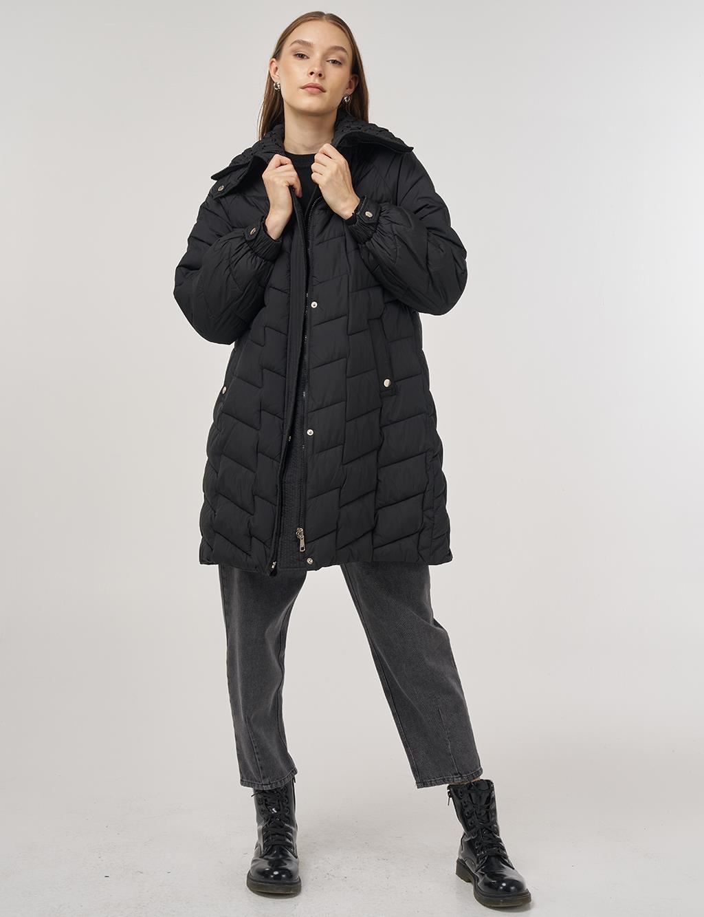 Zigzag Quilted Short Jacket Black