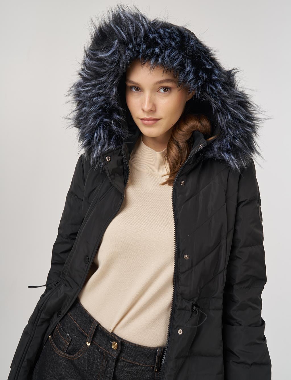 Snap-Button Goose Down Padded Jacket Black