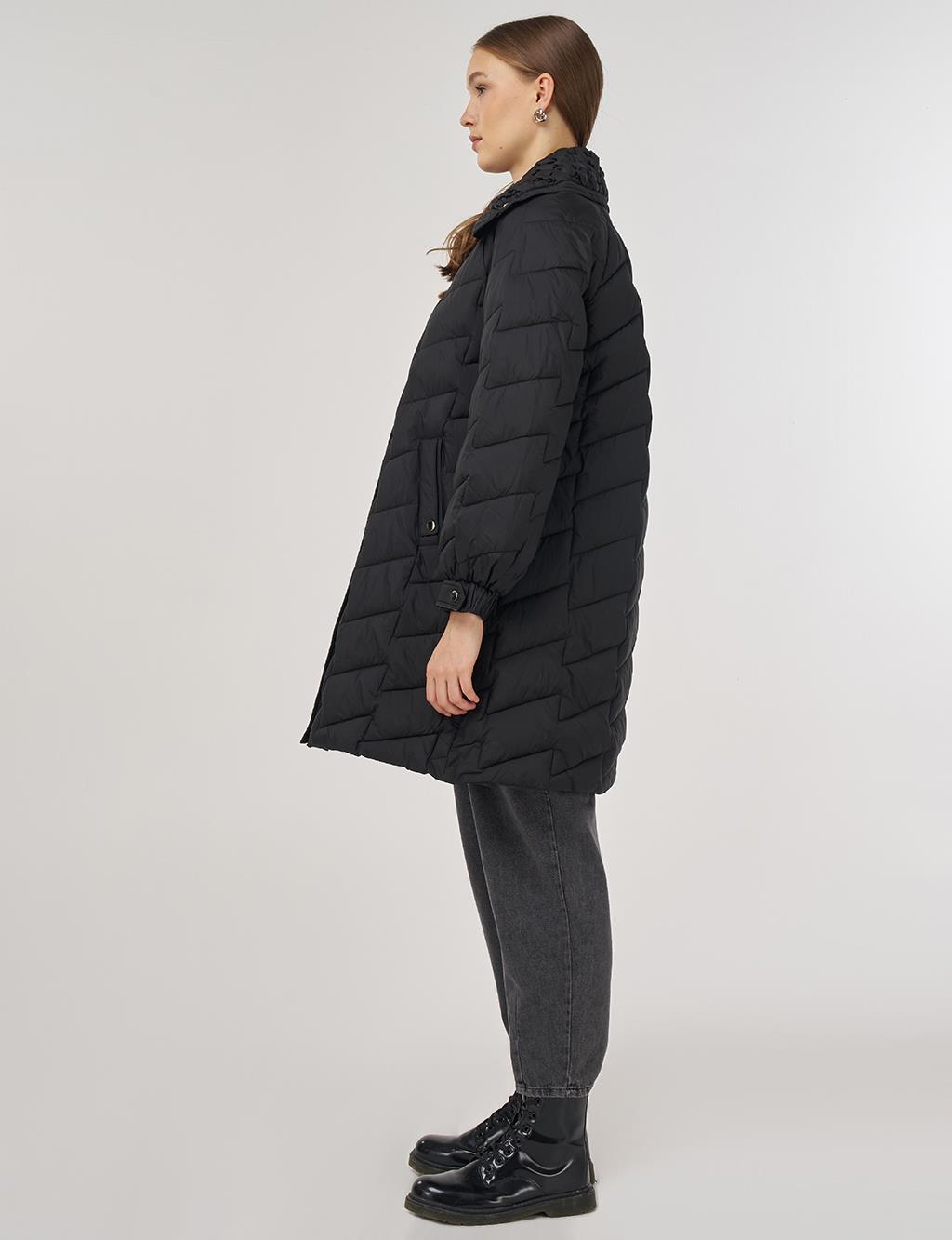 Zigzag Quilted Short Jacket Black