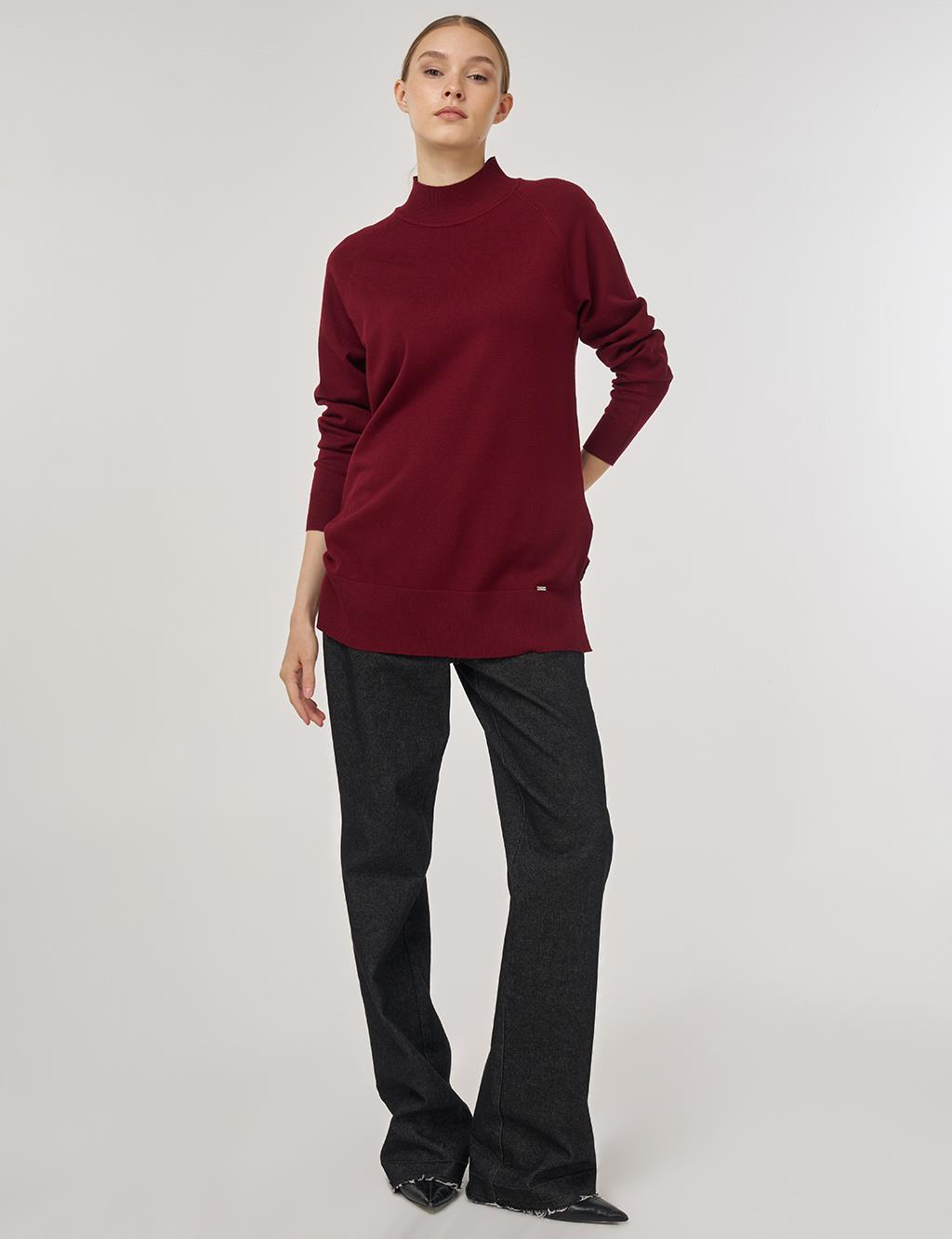 Half Turtleneck Knit Tunic Dark Burgundy