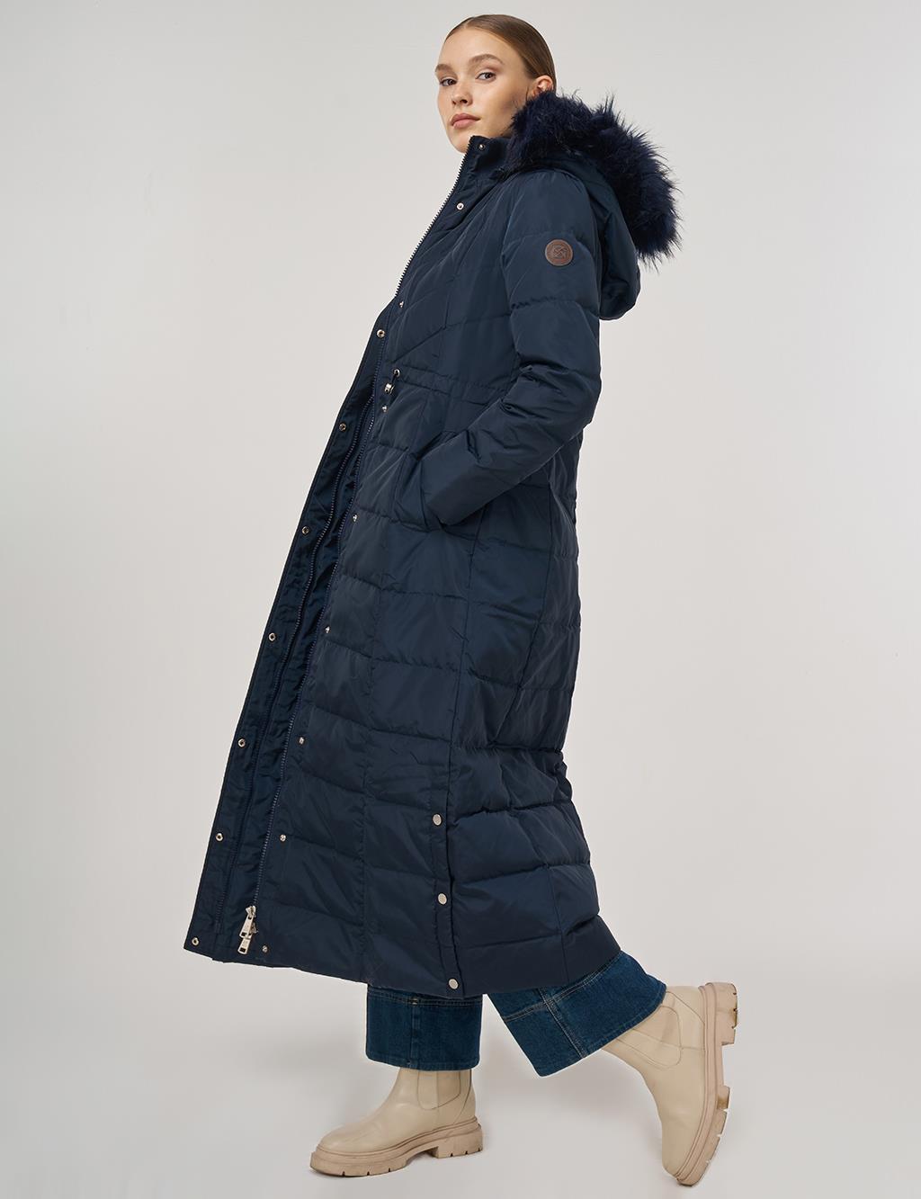 Snap-Button Goose Down Padded Jacket Navy 