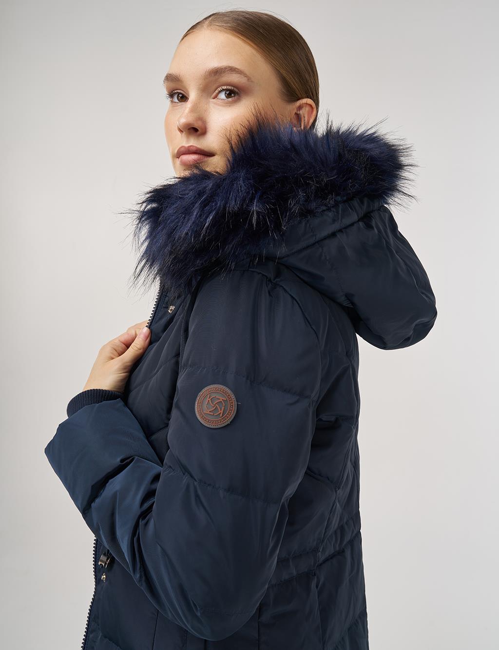 Snap-Button Goose Down Padded Jacket Navy 