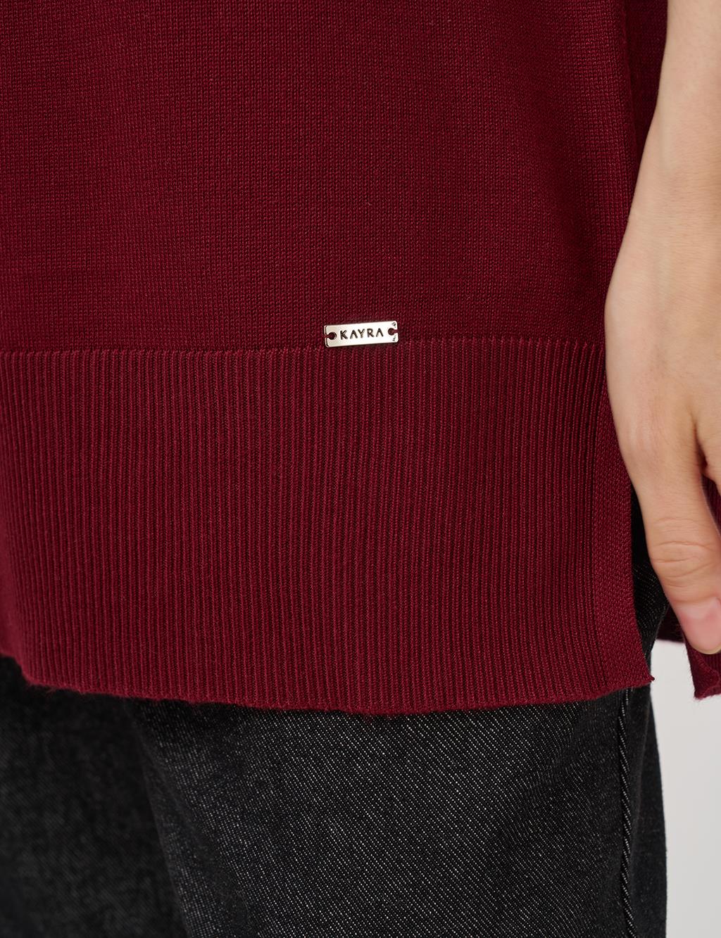 Half Turtleneck Knit Tunic Dark Burgundy