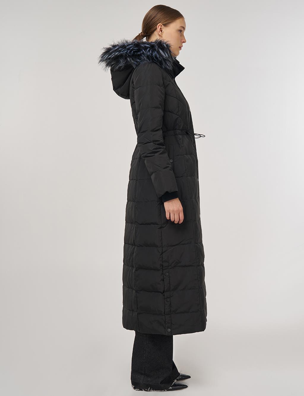Snap-Button Goose Down Padded Jacket Black
