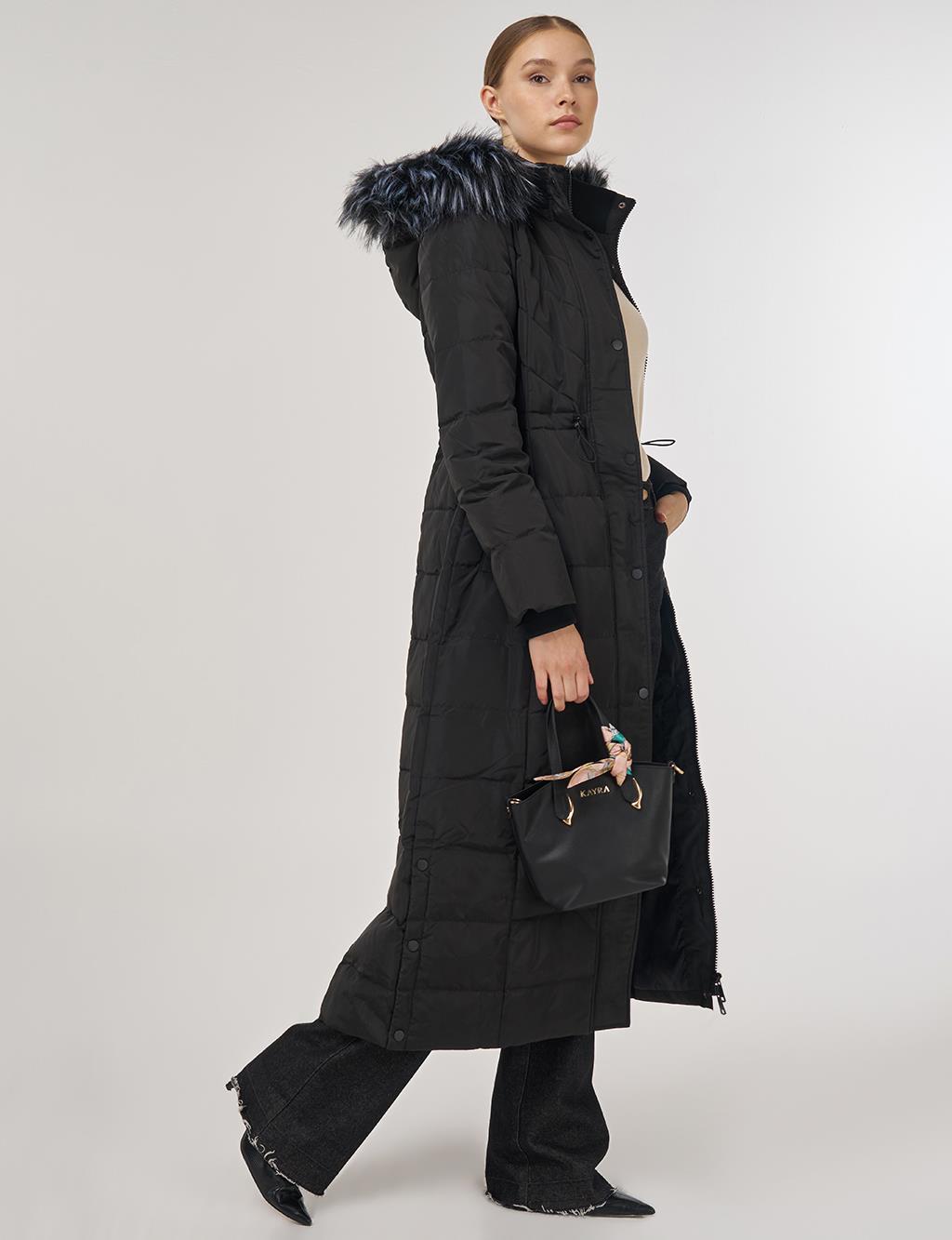 Snap-Button Goose Down Padded Jacket Black