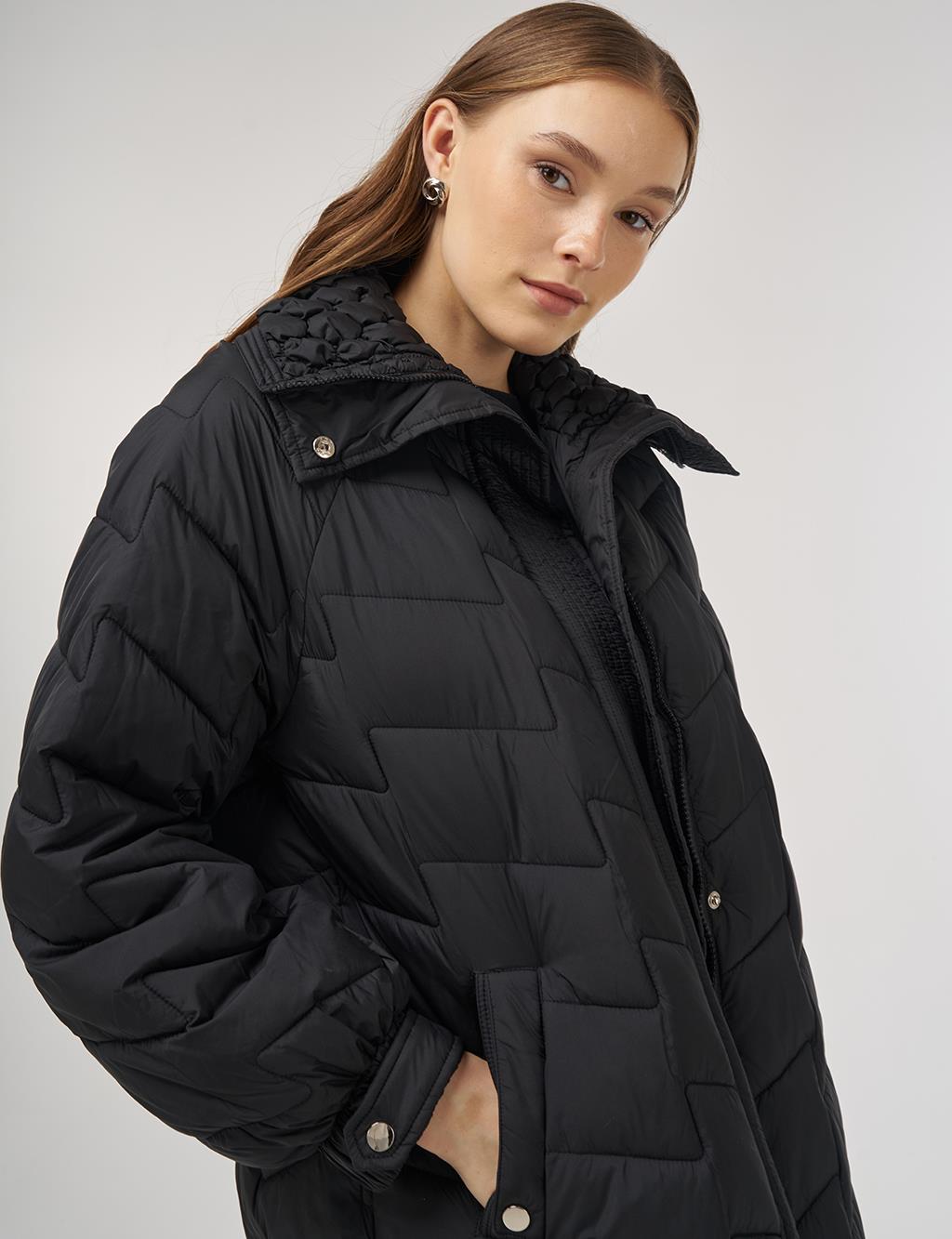 Zigzag Quilted Short Jacket Black