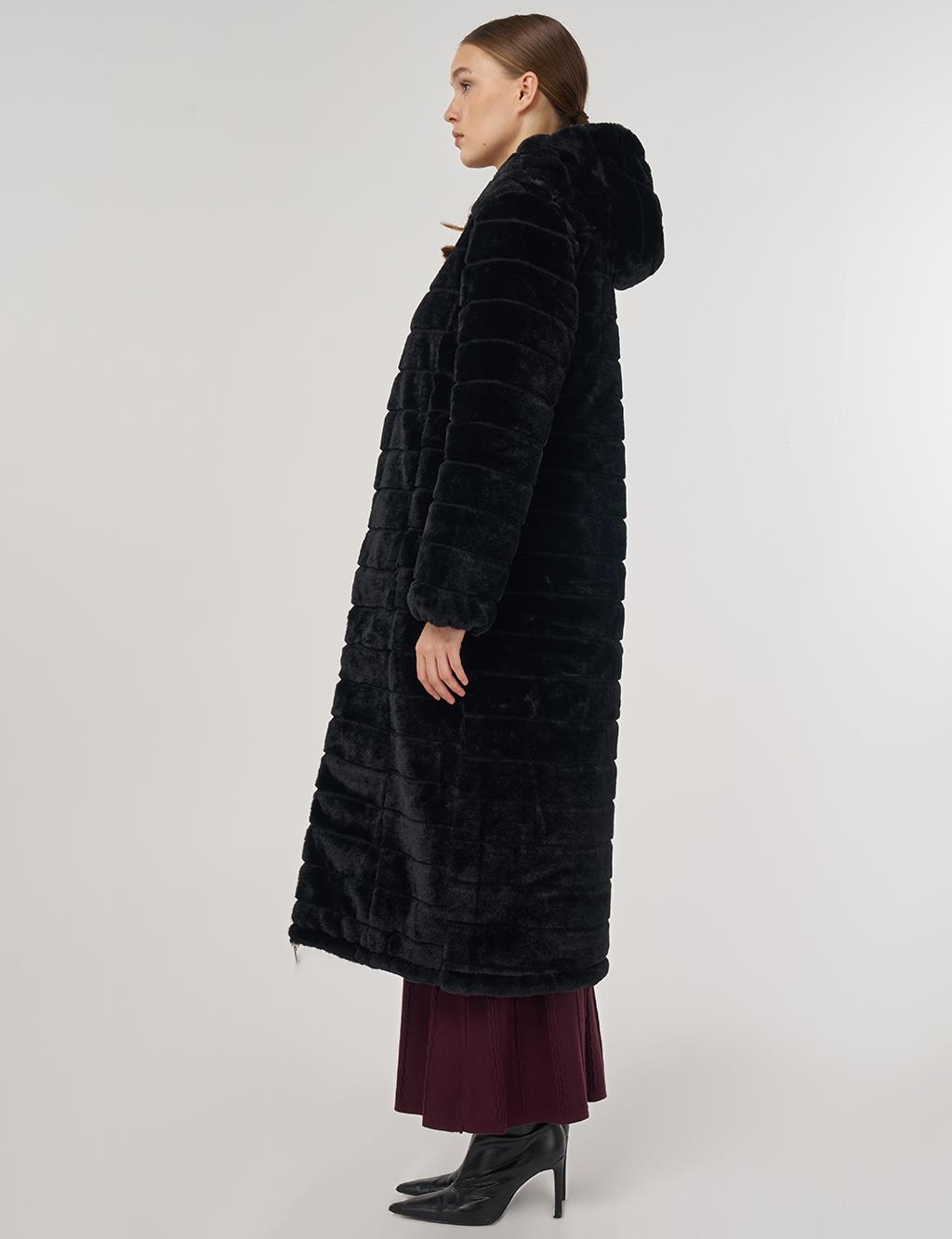 Çift Taraflı Kapüşonlu Mont Siyah 