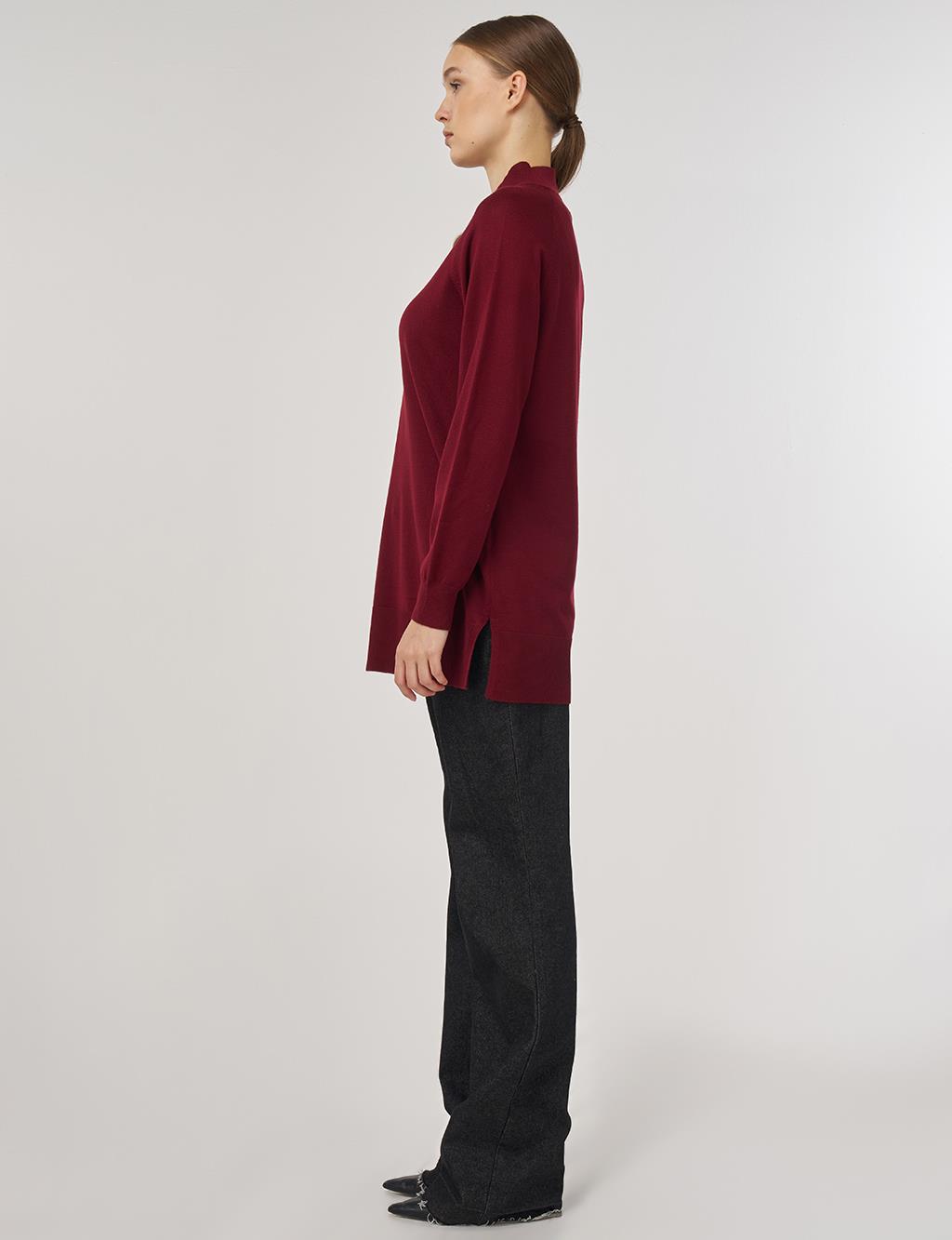 Half Turtleneck Knit Tunic Dark Burgundy