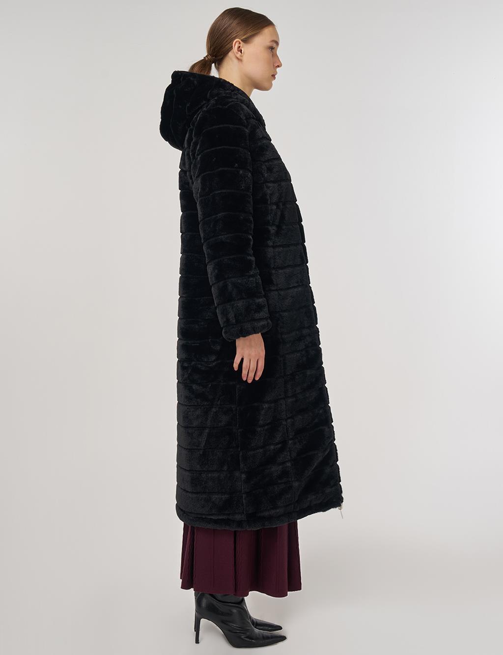 Çift Taraflı Kapüşonlu Mont Siyah 