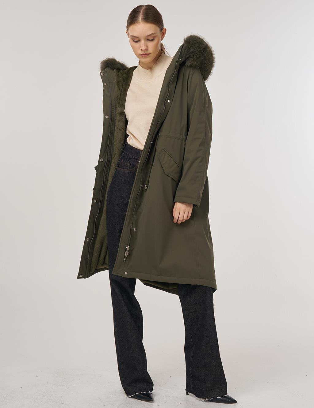 Cep Detaylı Anorak Mont Haki 