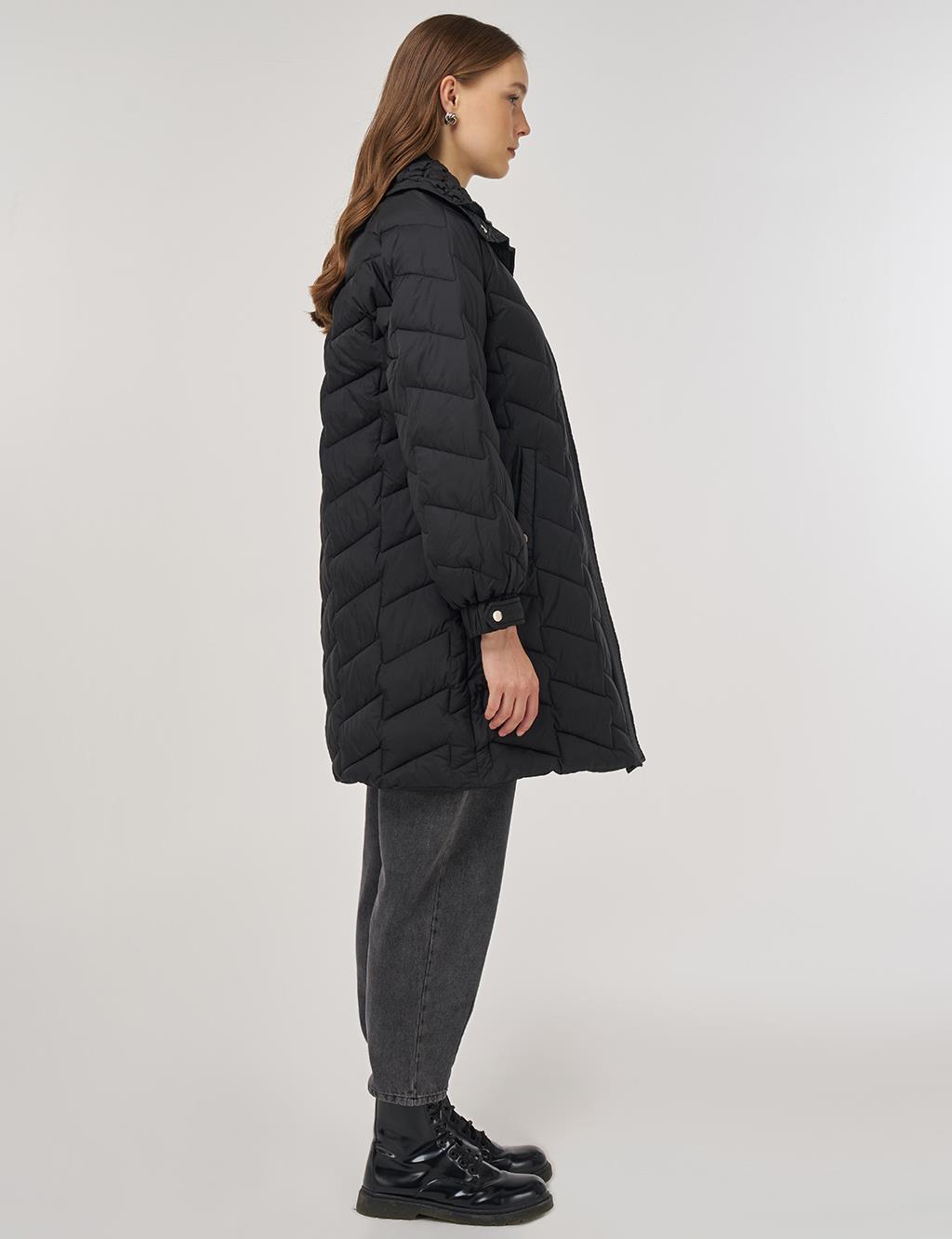 Zigzag Quilted Short Jacket Black