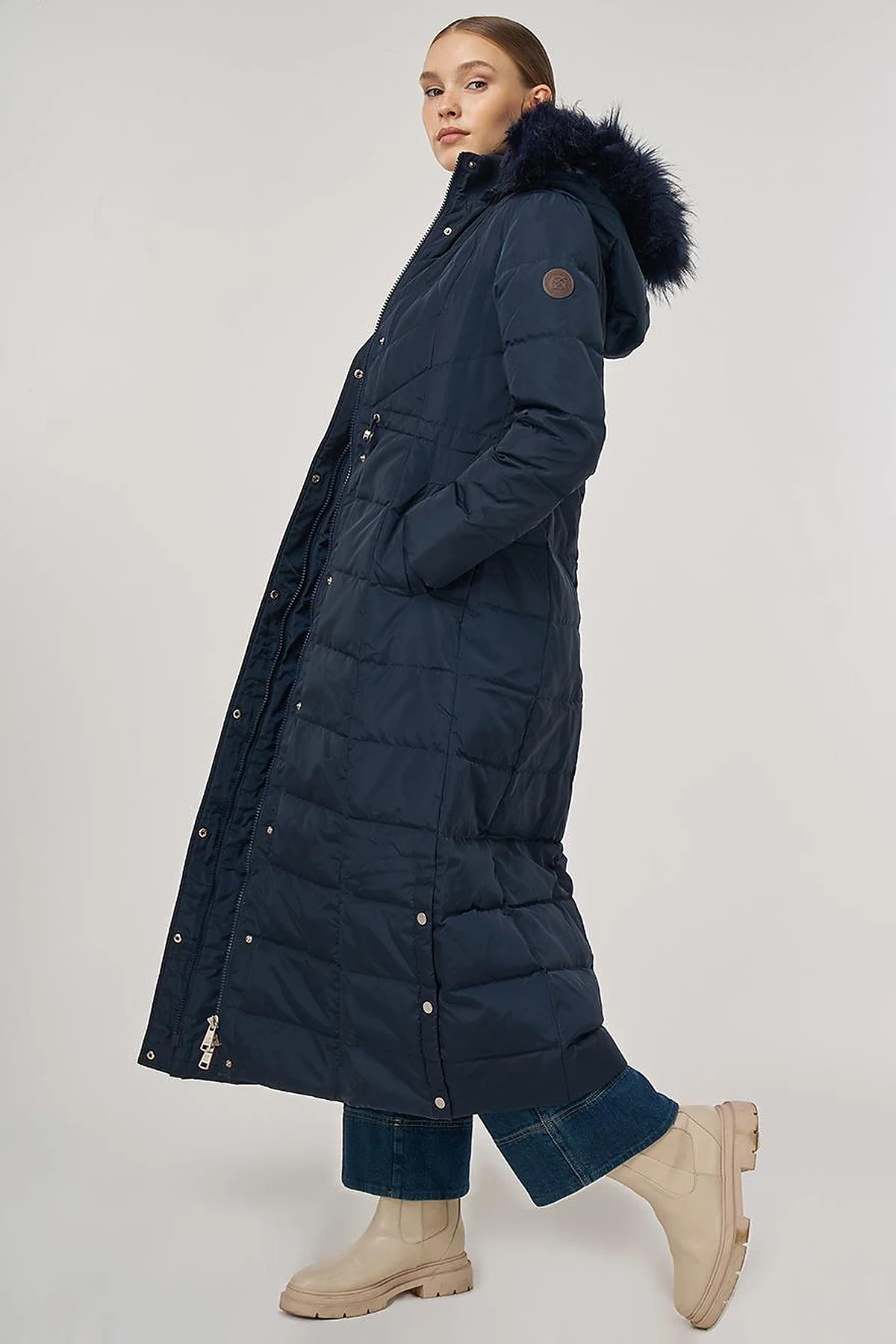 Snap-Button Goose Down Padded Jacket Navy 