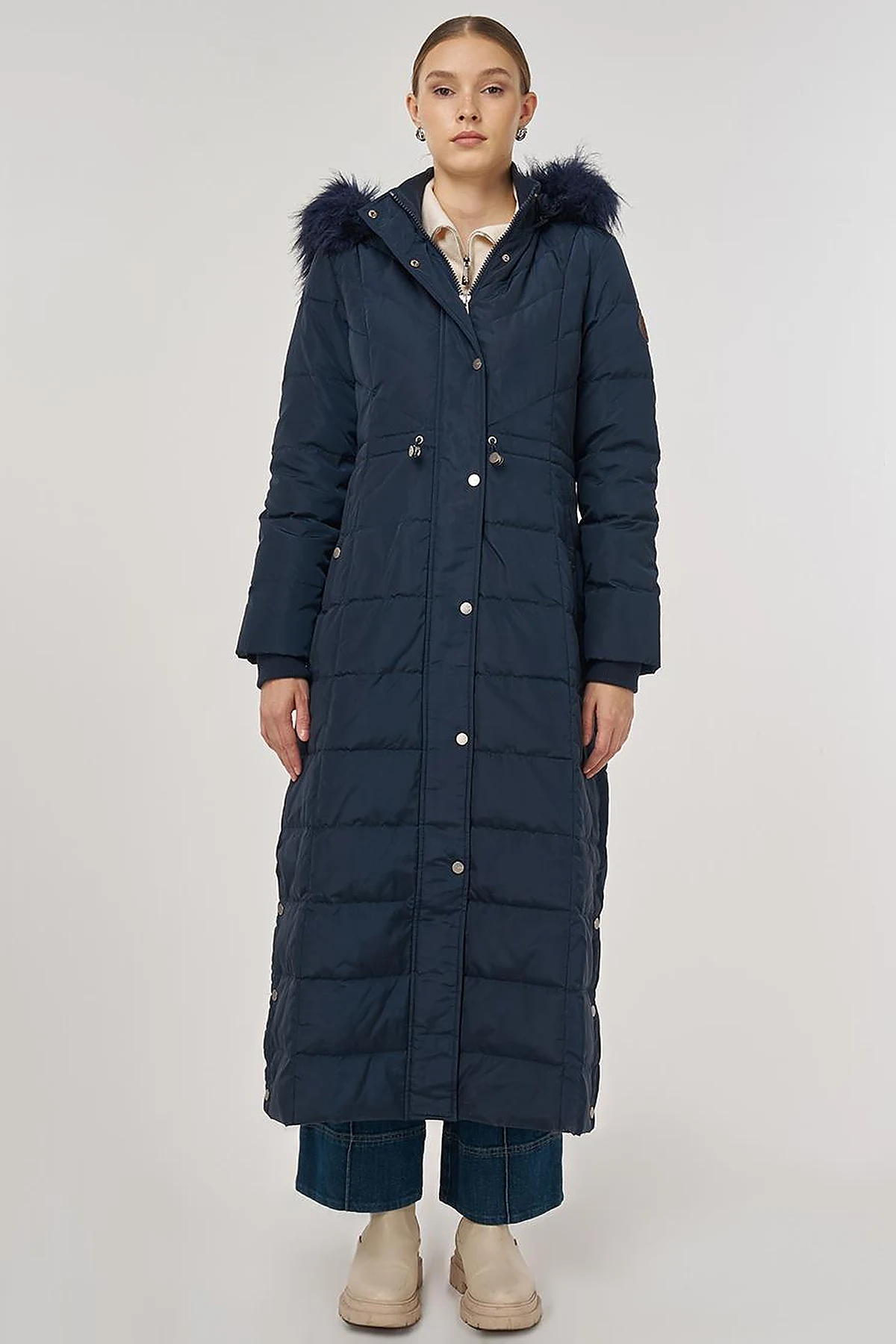 Snap-Button Goose Down Padded Jacket Navy 