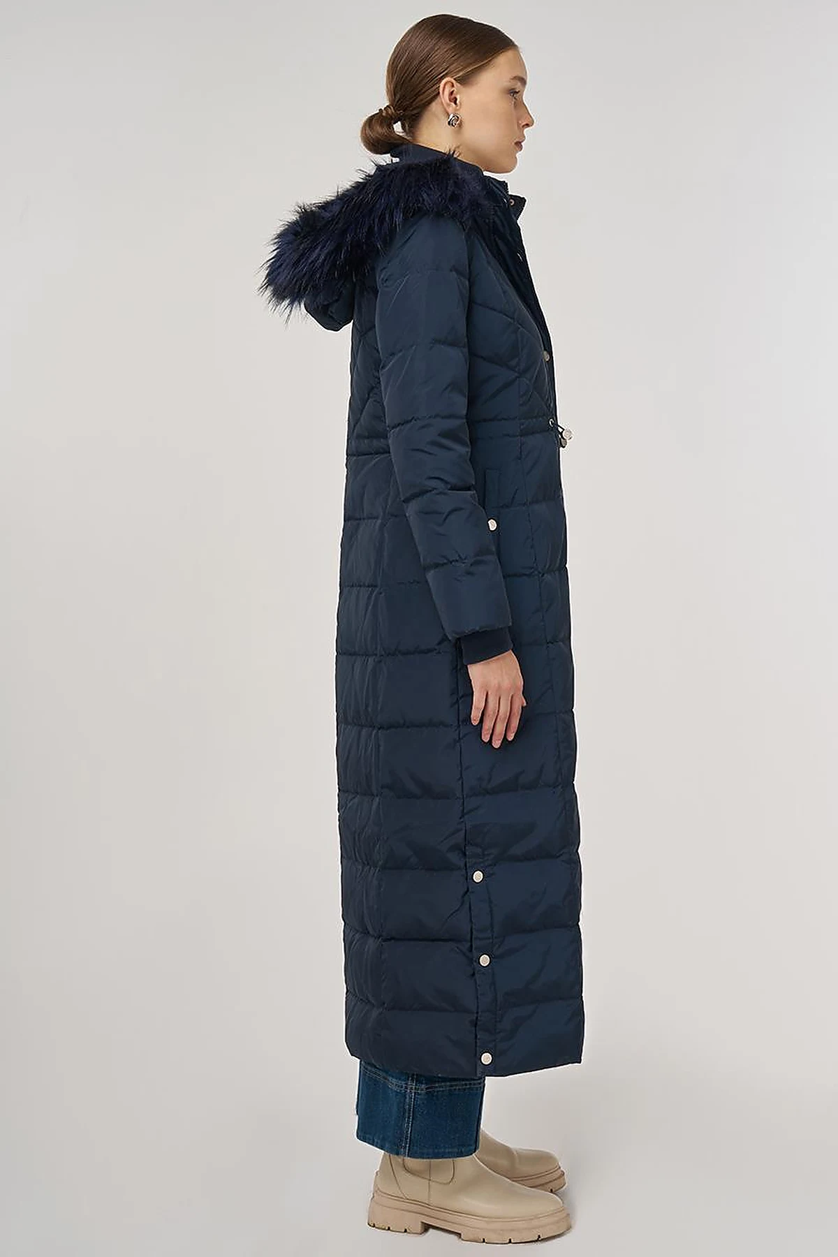 Snap-Button Goose Down Padded Jacket Navy 