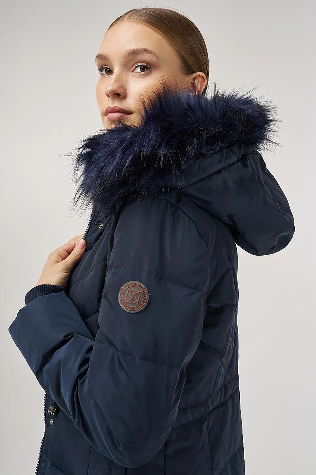 Snap-Button Goose Down Padded Jacket Navy 