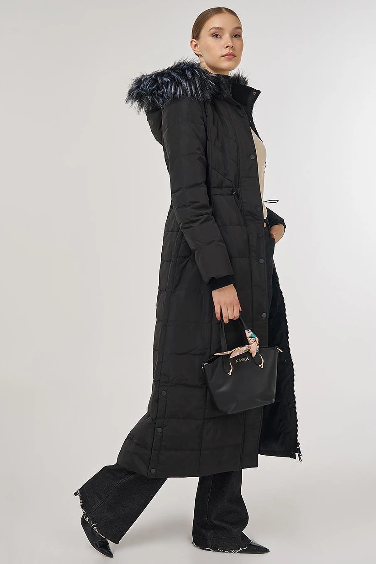 Snap-Button Goose Down Padded Jacket Black