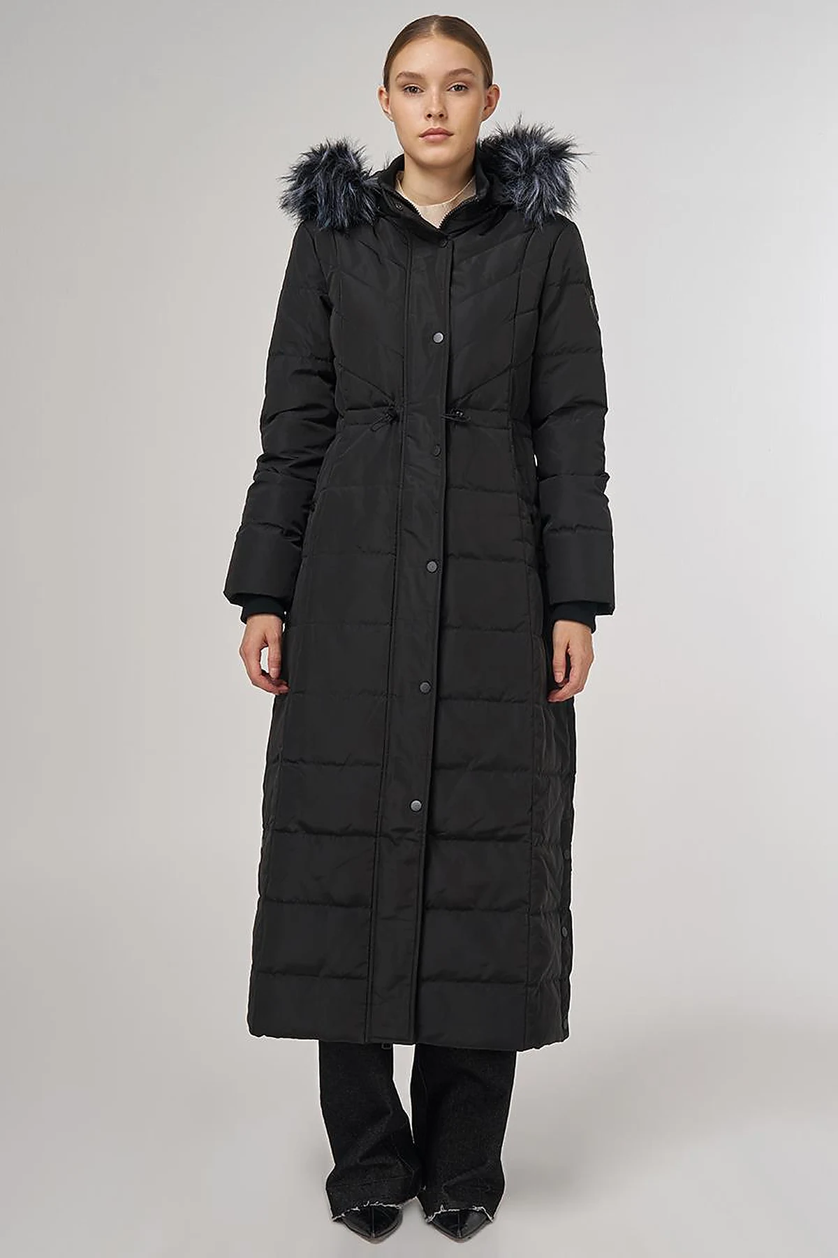 Snap-Button Goose Down Padded Jacket Black