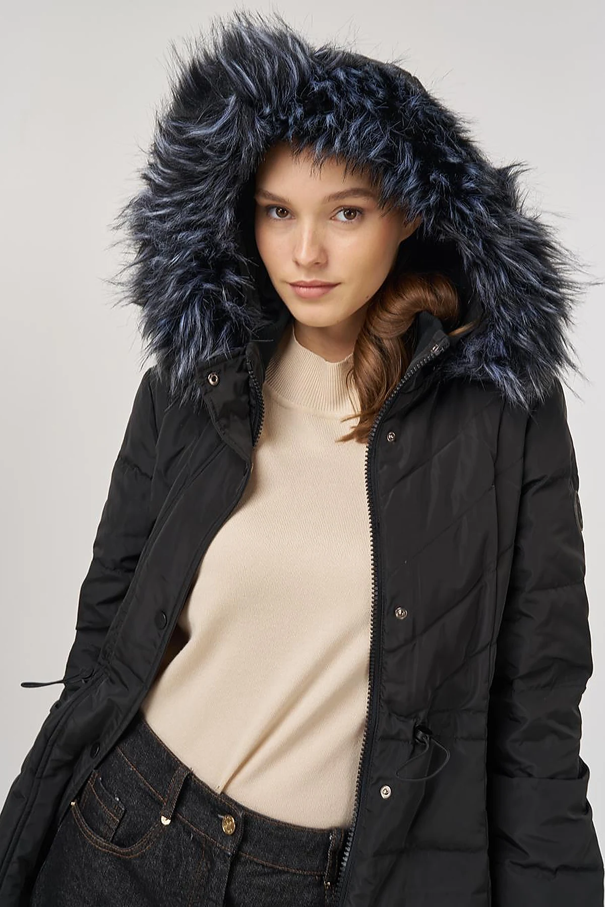 Snap-Button Goose Down Padded Jacket Black