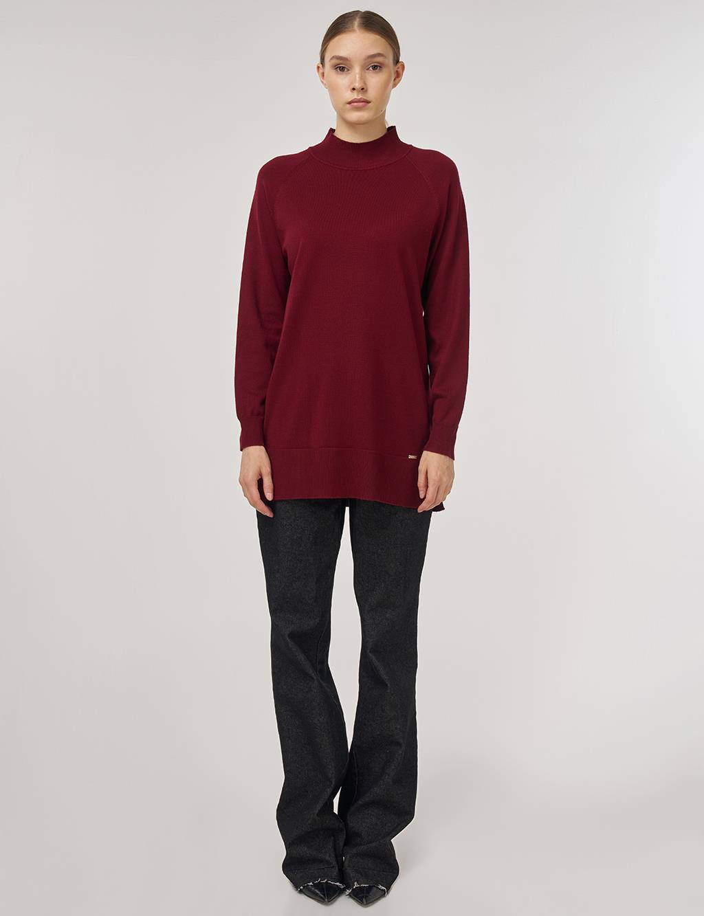 Half Turtleneck Knit Tunic Dark Burgundy