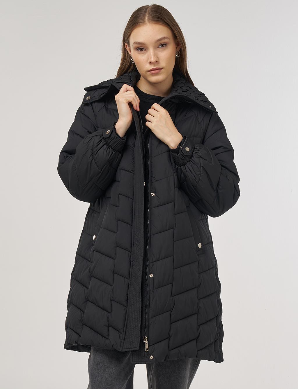 Zigzag Quilted Short Jacket Black