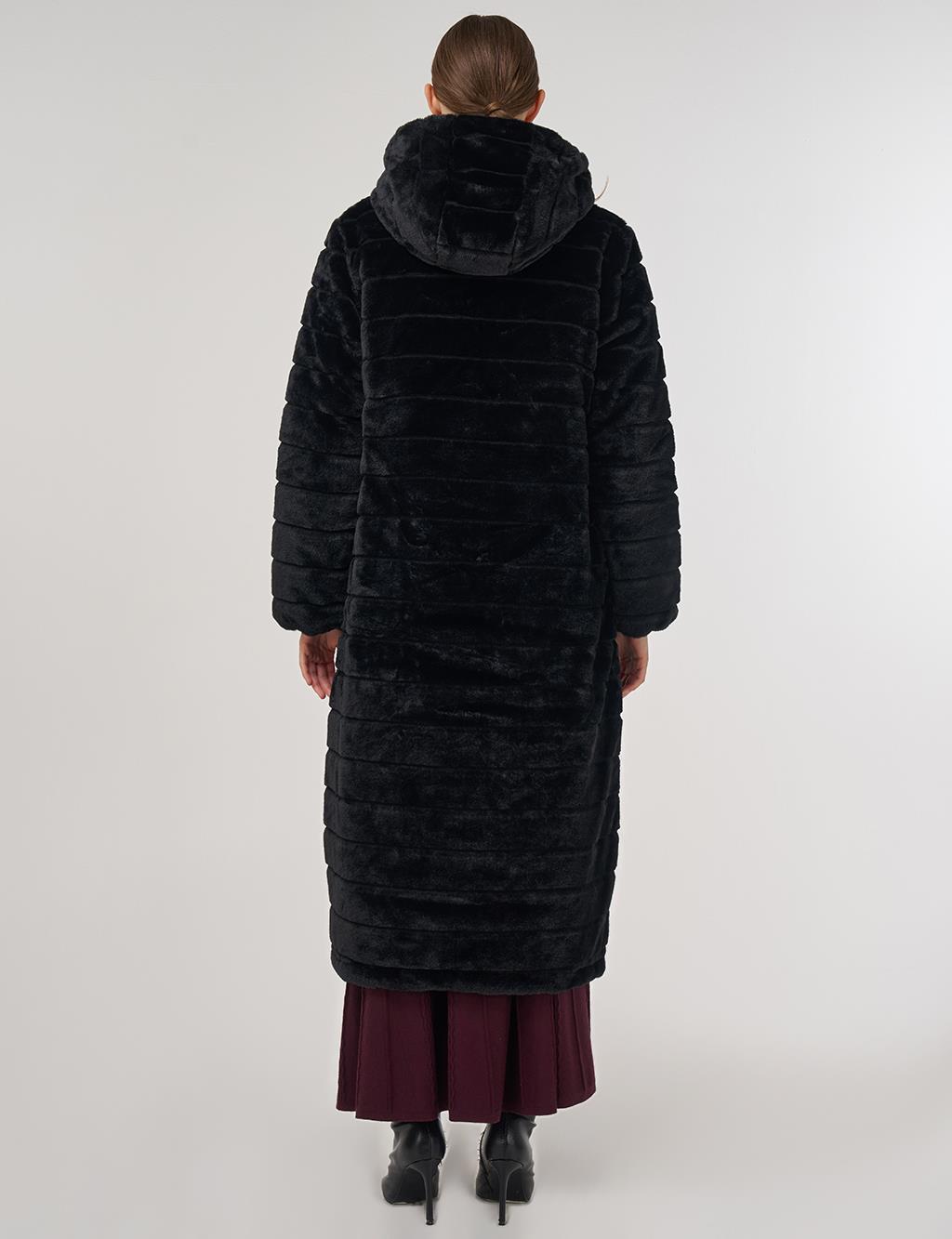 Çift Taraflı Kapüşonlu Mont Siyah 