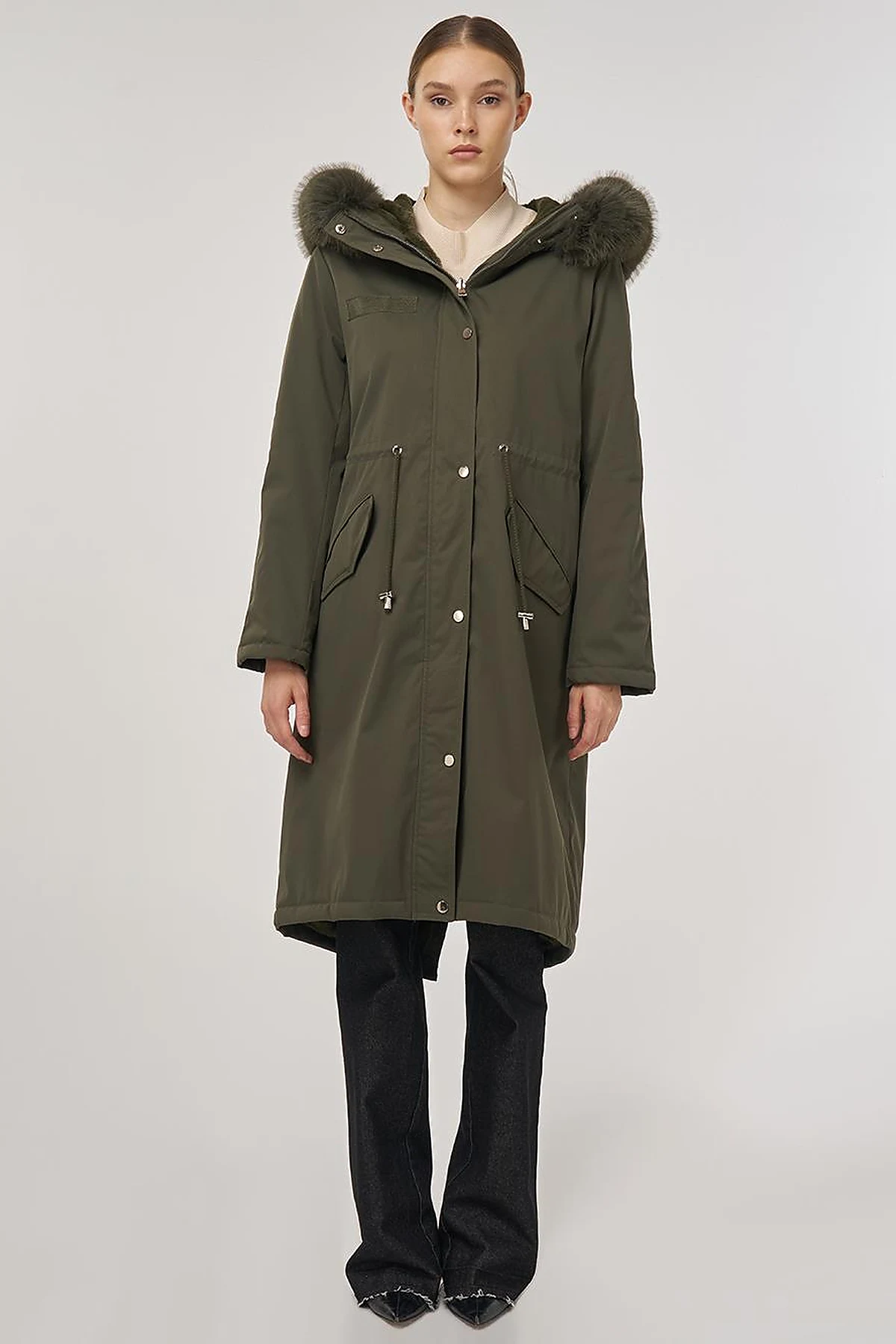 Faux Fur Anorak Jacket Khaki
