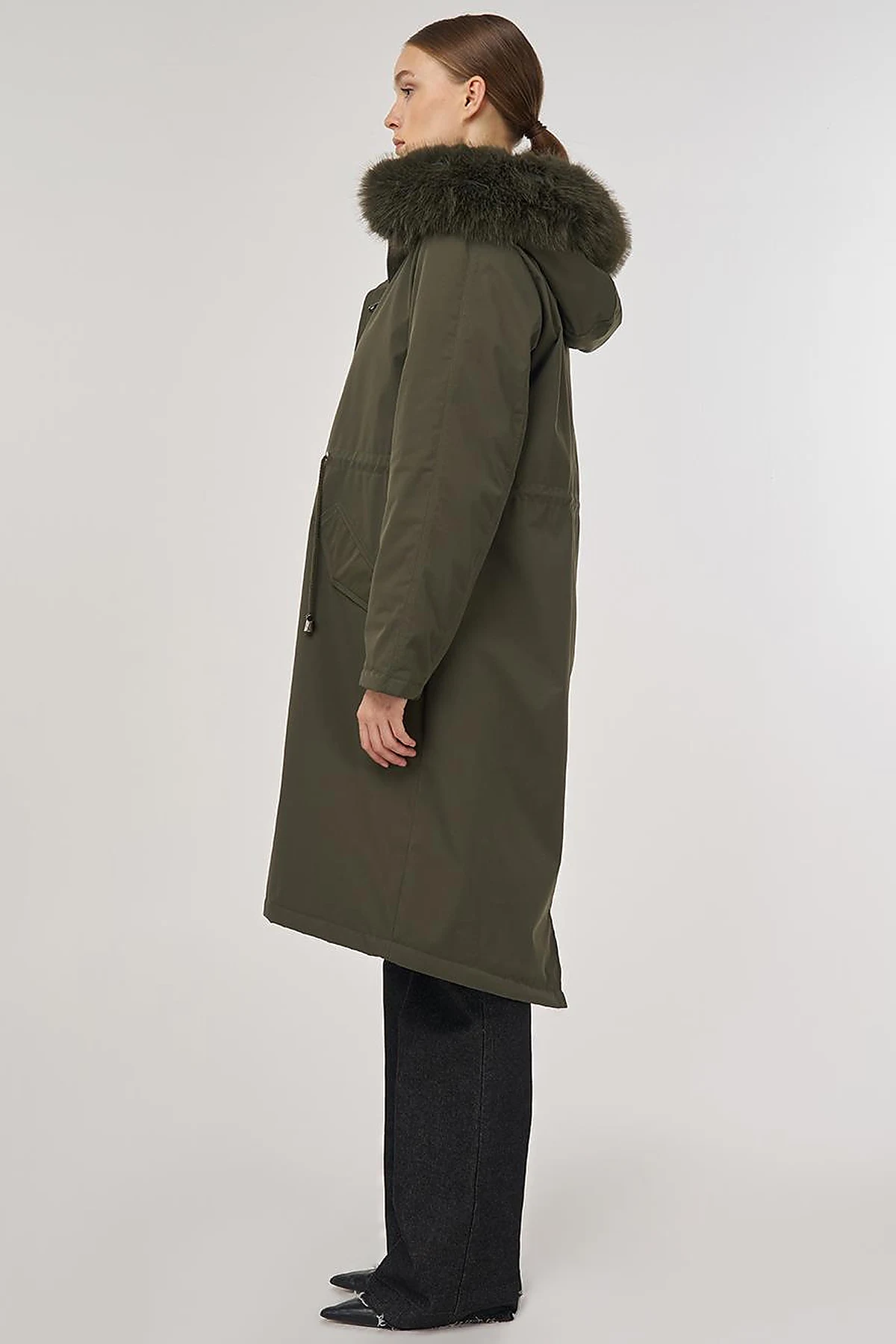 Faux Fur Anorak Jacket Khaki