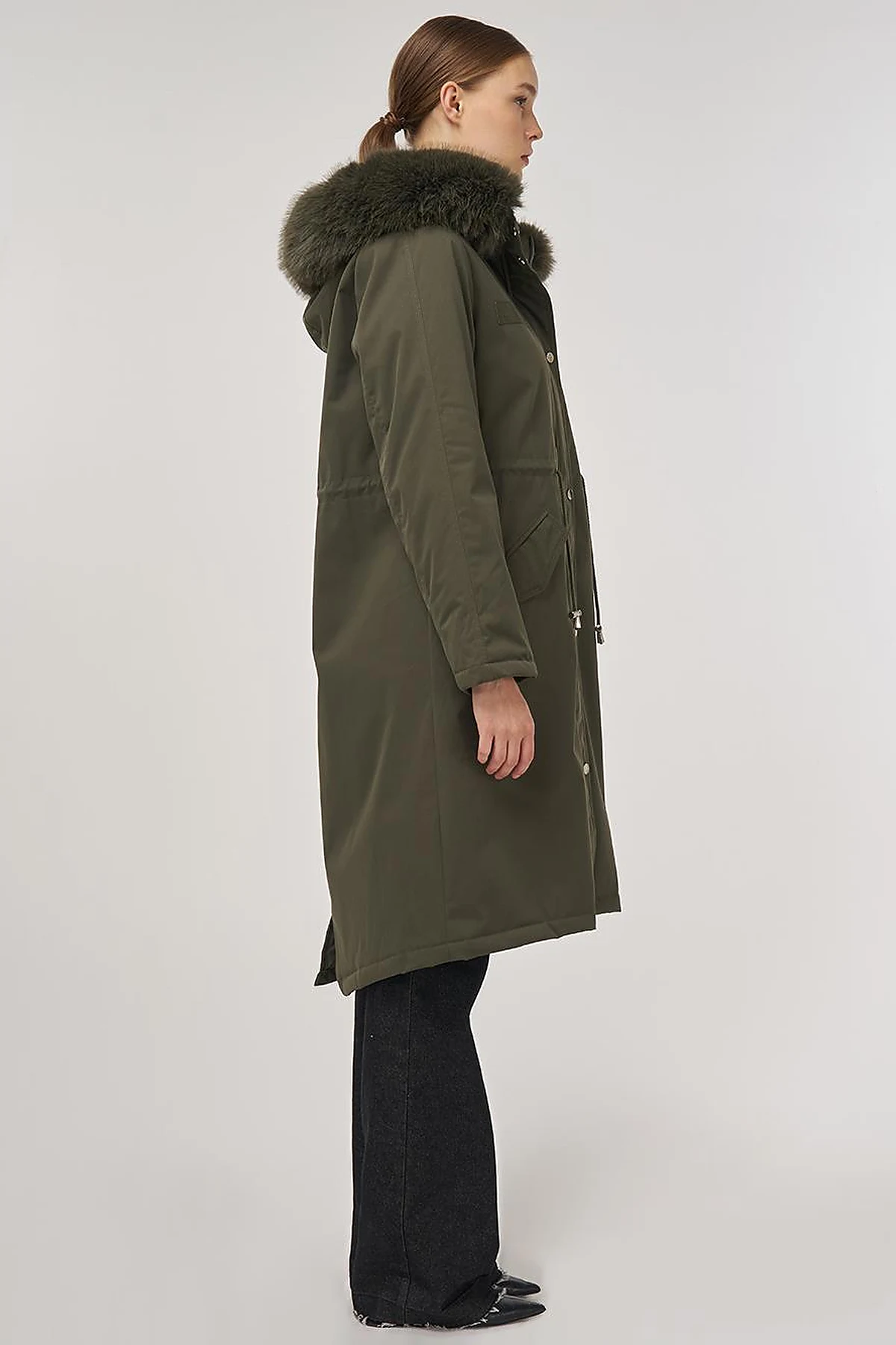 Faux Fur Anorak Jacket Khaki