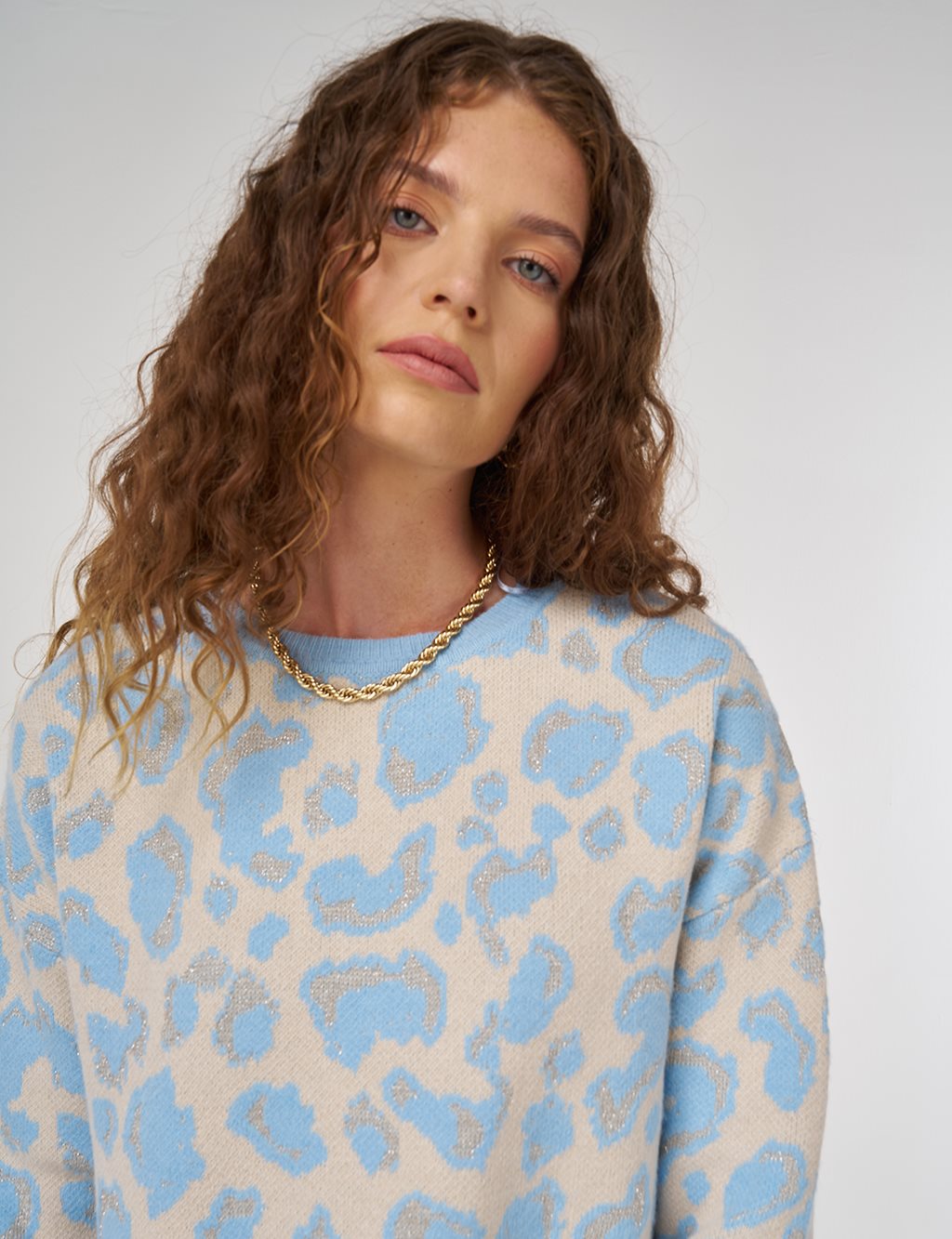 Patterned Knit Tunic Blue