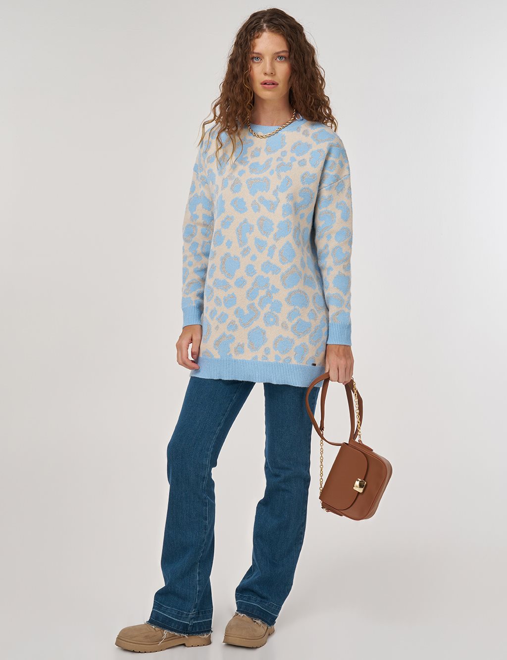 Patterned Knit Tunic Blue