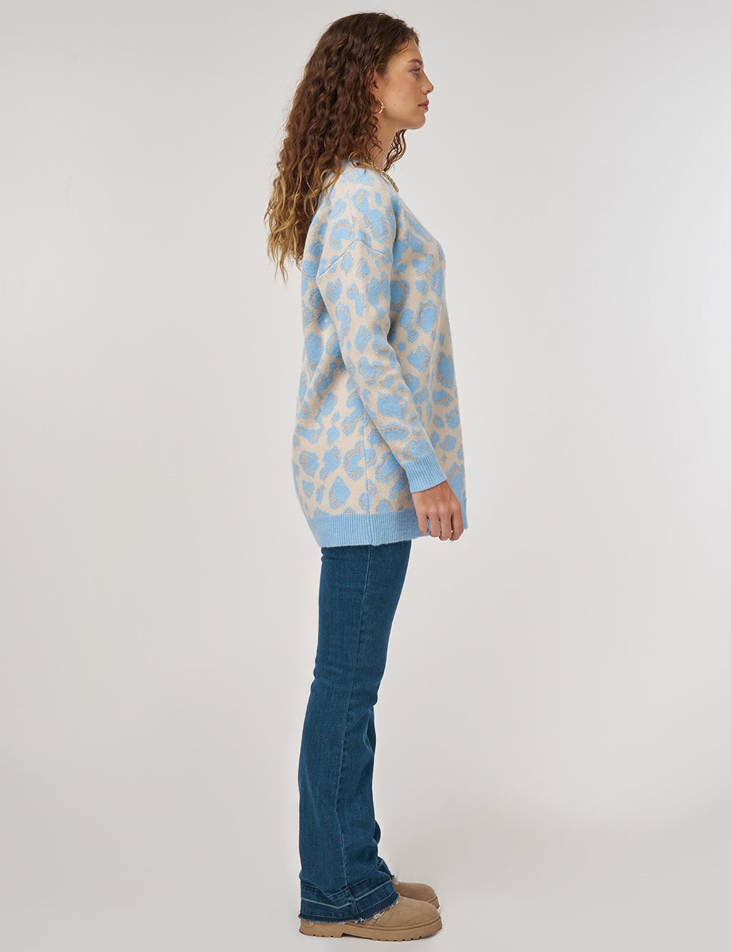 Patterned Knit Tunic Blue