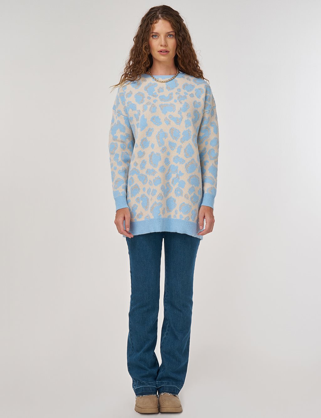 Patterned Knit Tunic Blue