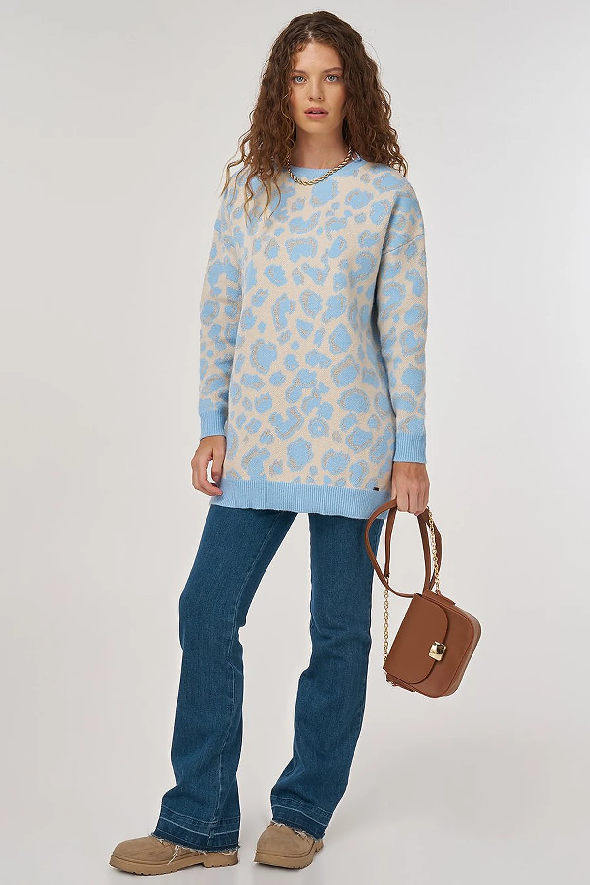 Patterned Knit Tunic Blue