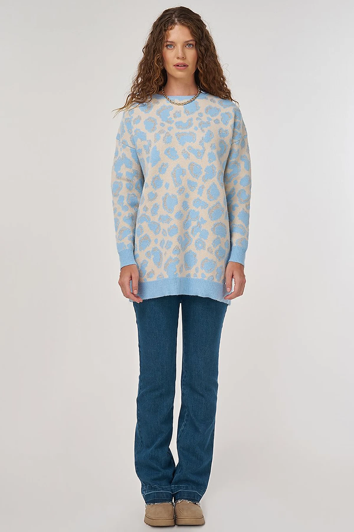 Patterned Knit Tunic Blue