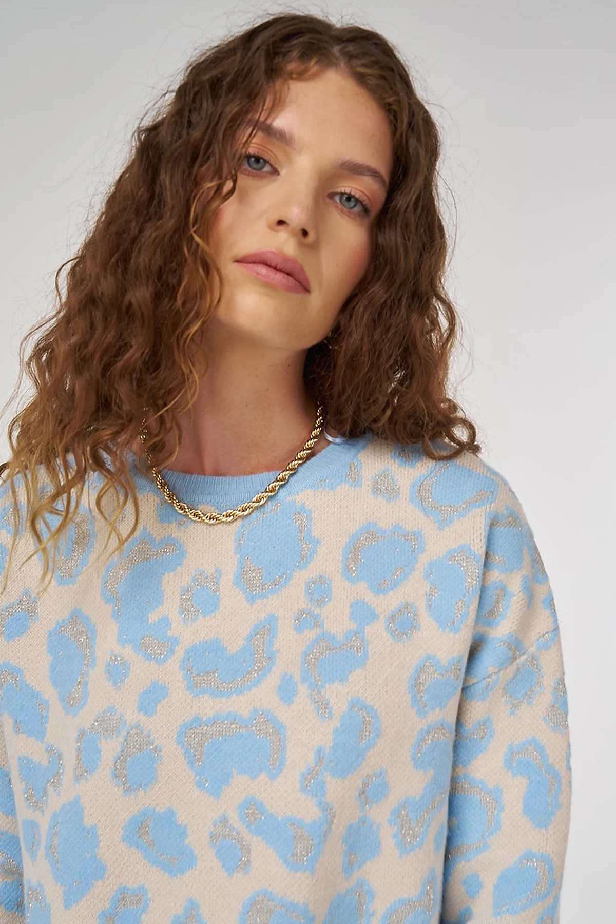 Patterned Knit Tunic Blue