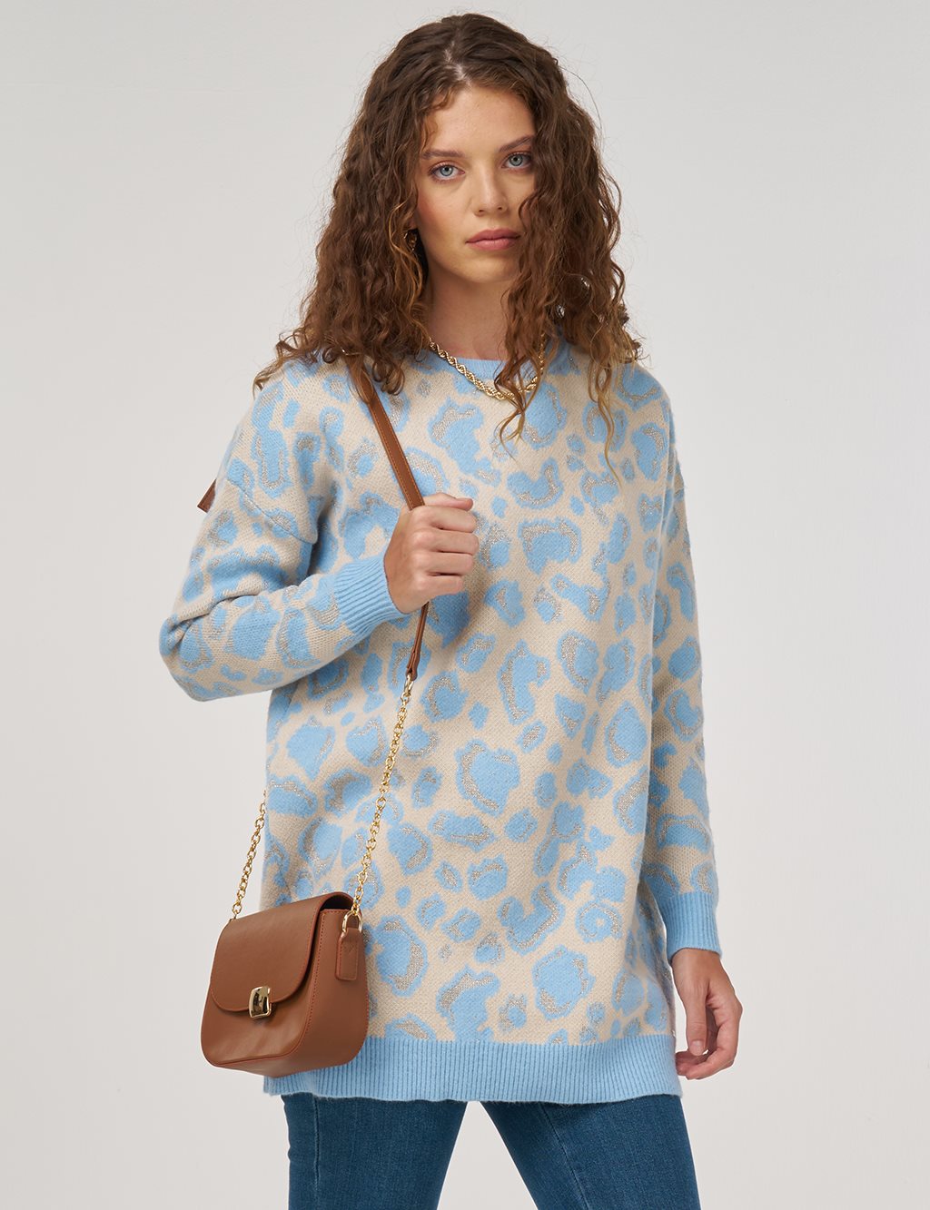 Patterned Knit Tunic Blue