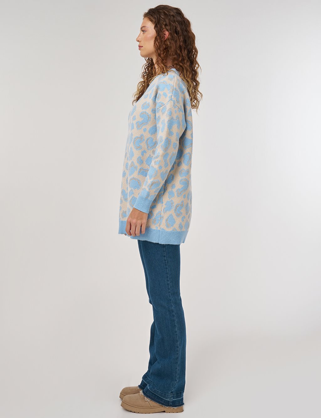 Patterned Knit Tunic Blue