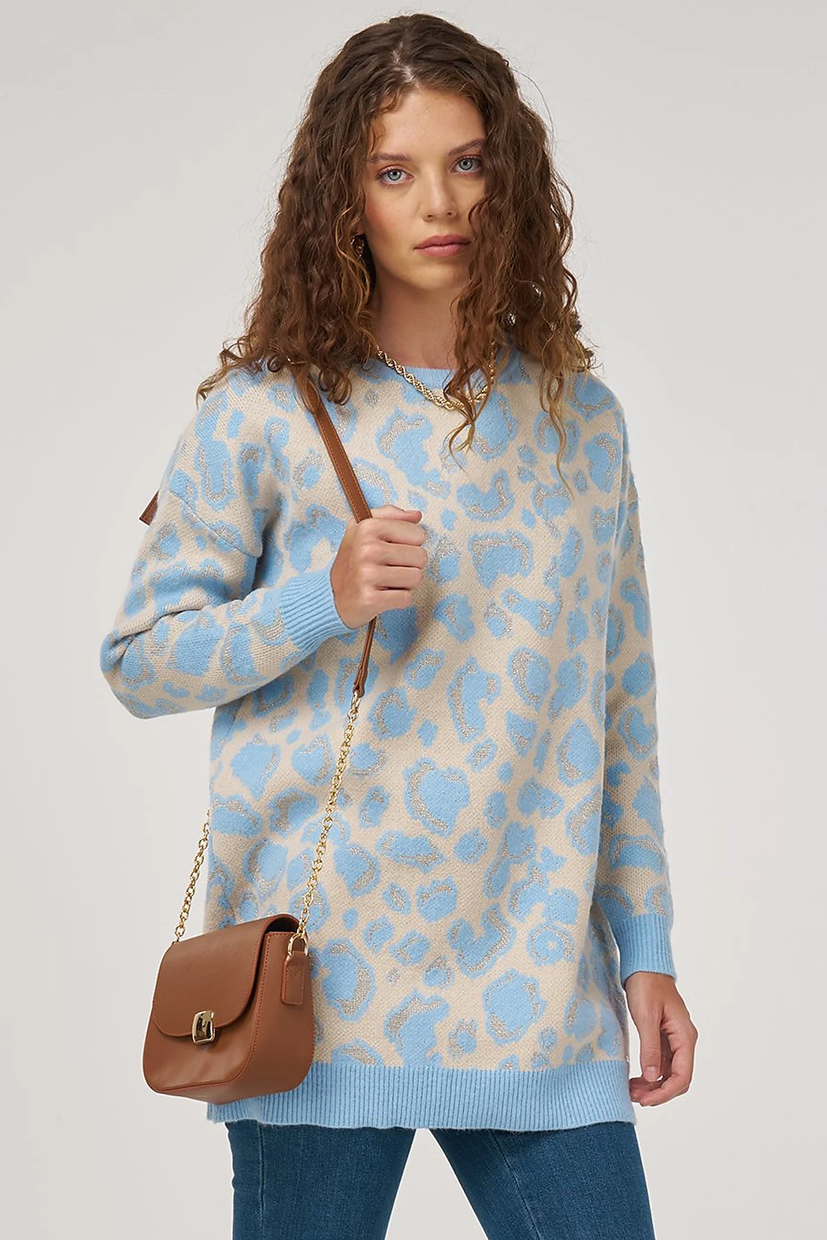 Patterned Knit Tunic Blue