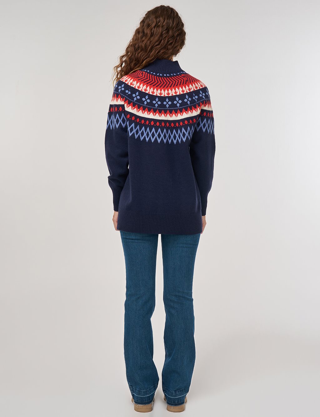 Turtleneck Patterned Knit Tunic Dark Navy