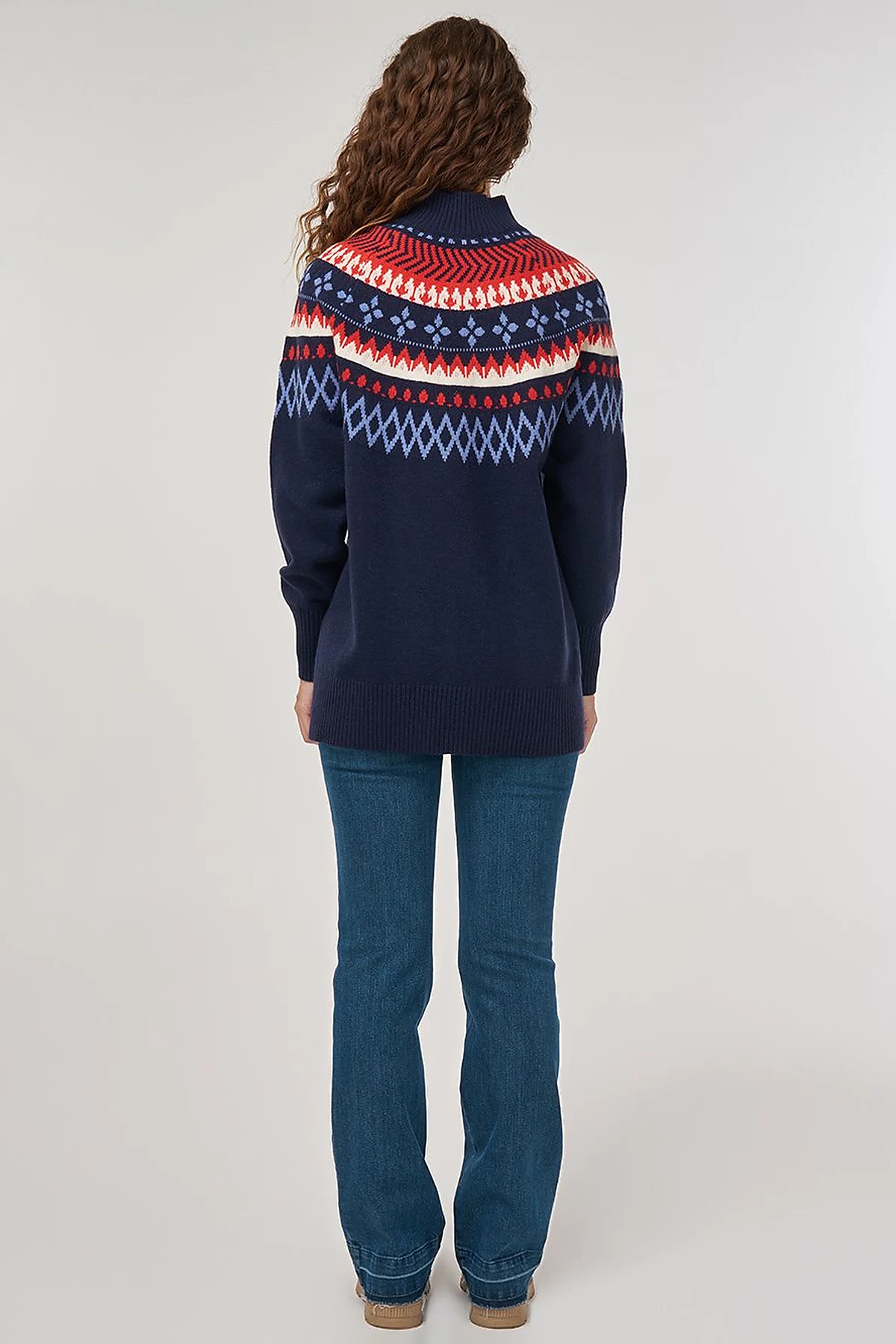 Turtleneck Patterned Knit Tunic Dark Navy